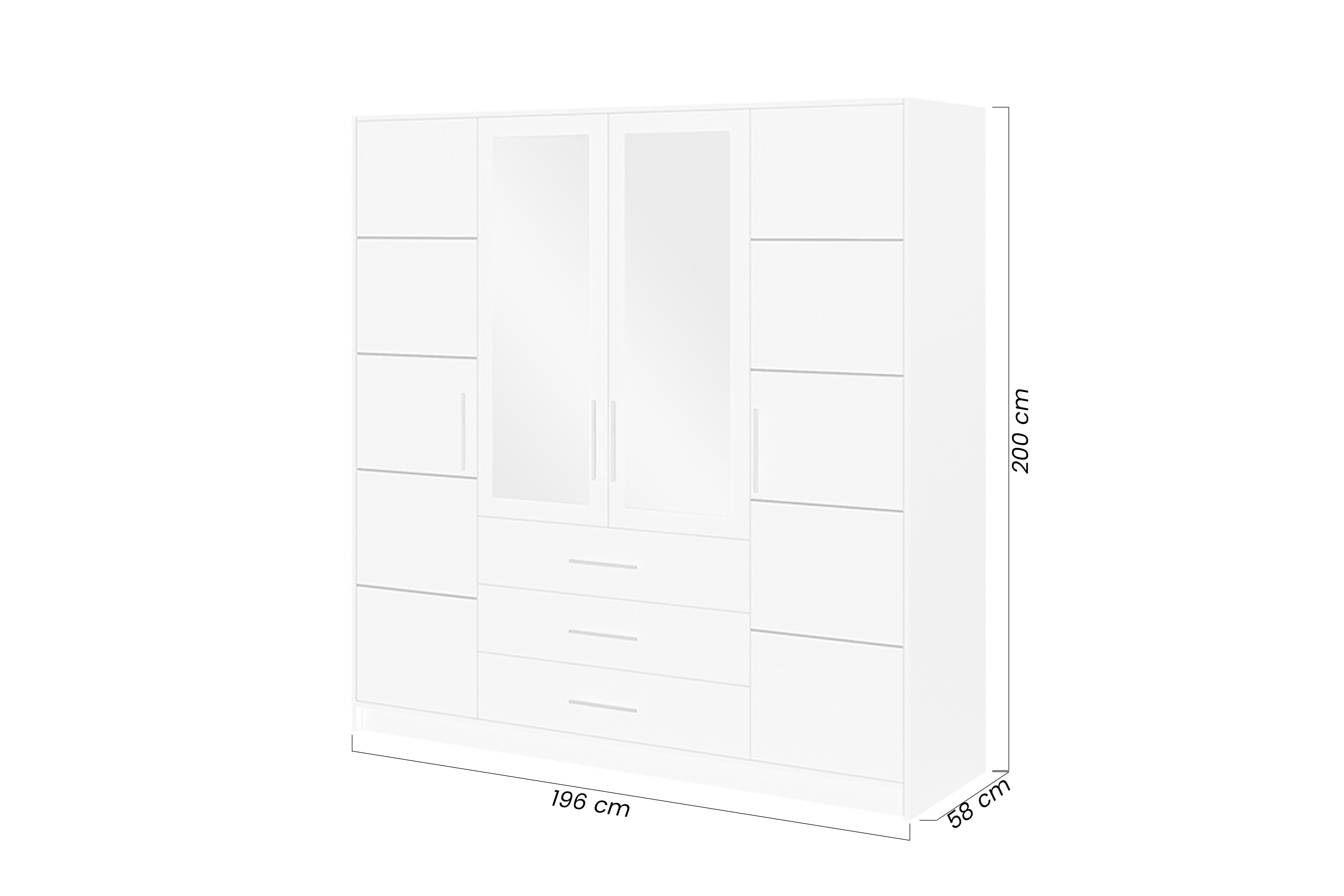 Šatníková skriňa Bali 196 cm - fľaškovo zelená Skriňa štvordverová Lutori 196 cm z zrkadlom - fľaškovo zelená