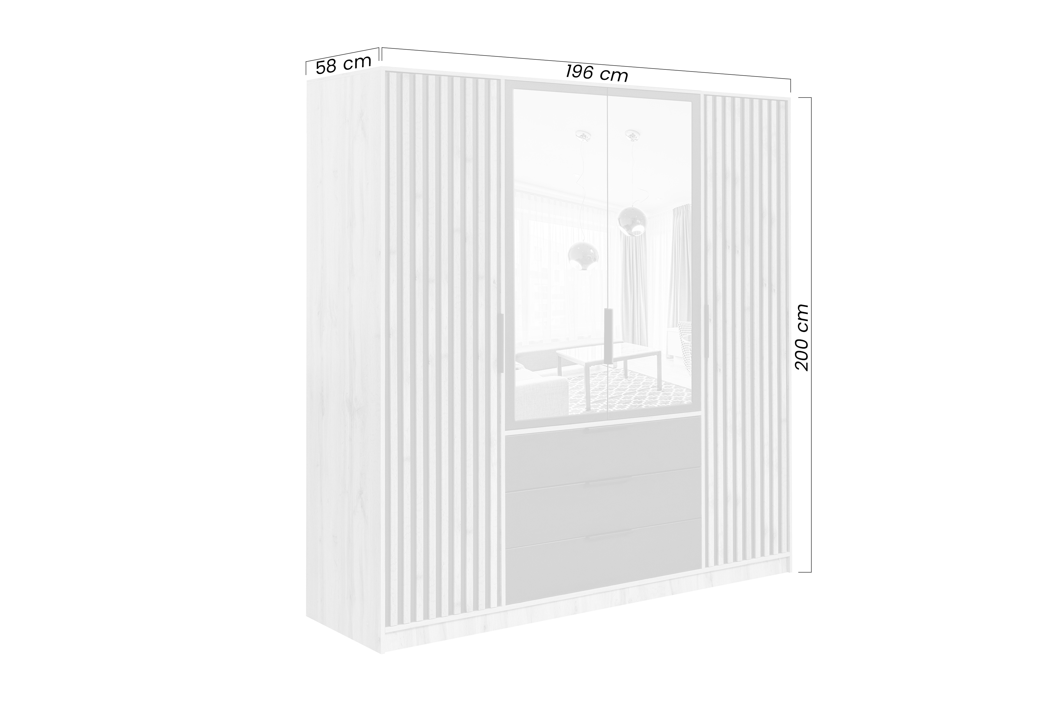 Šatníková skriňa Bali 196 cm s lamelami a zrkadlom - dub wotan / biela Skriňa štvordverová Lutori 196 cm z zrkadlom a lamelami - Dub wotan / Biela