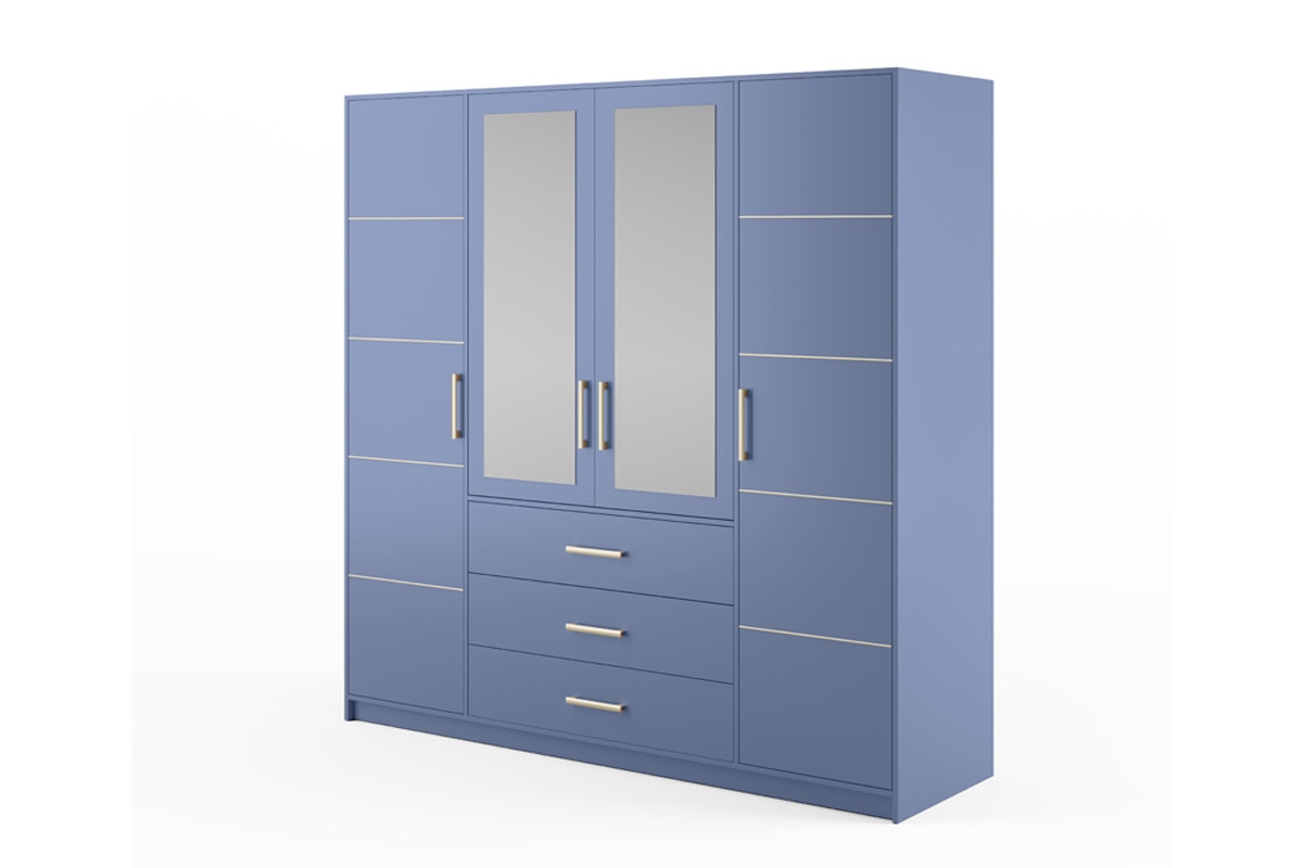Skříň Bali 196 cm s nástavcem - tlumená modrá skříň čtyřdveřová Lutori 196 cm z zrcadlem i nadstawka - zgaszony blankyt