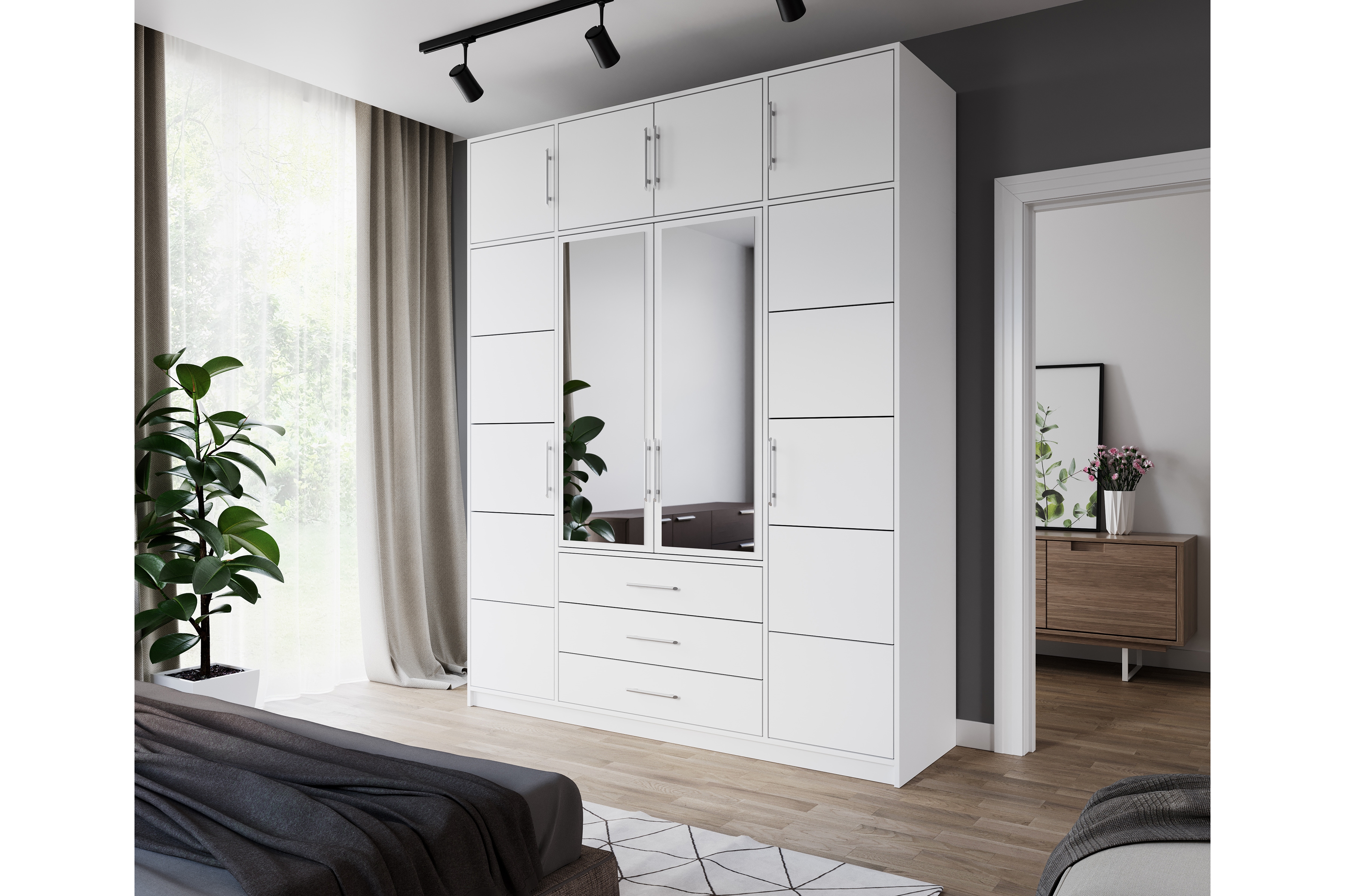 Šatníková skriňa Bali 196 cm s nadstavcom - biely mat Skriňa štvordverová Lutori 196 cm z nadstawka - Biely