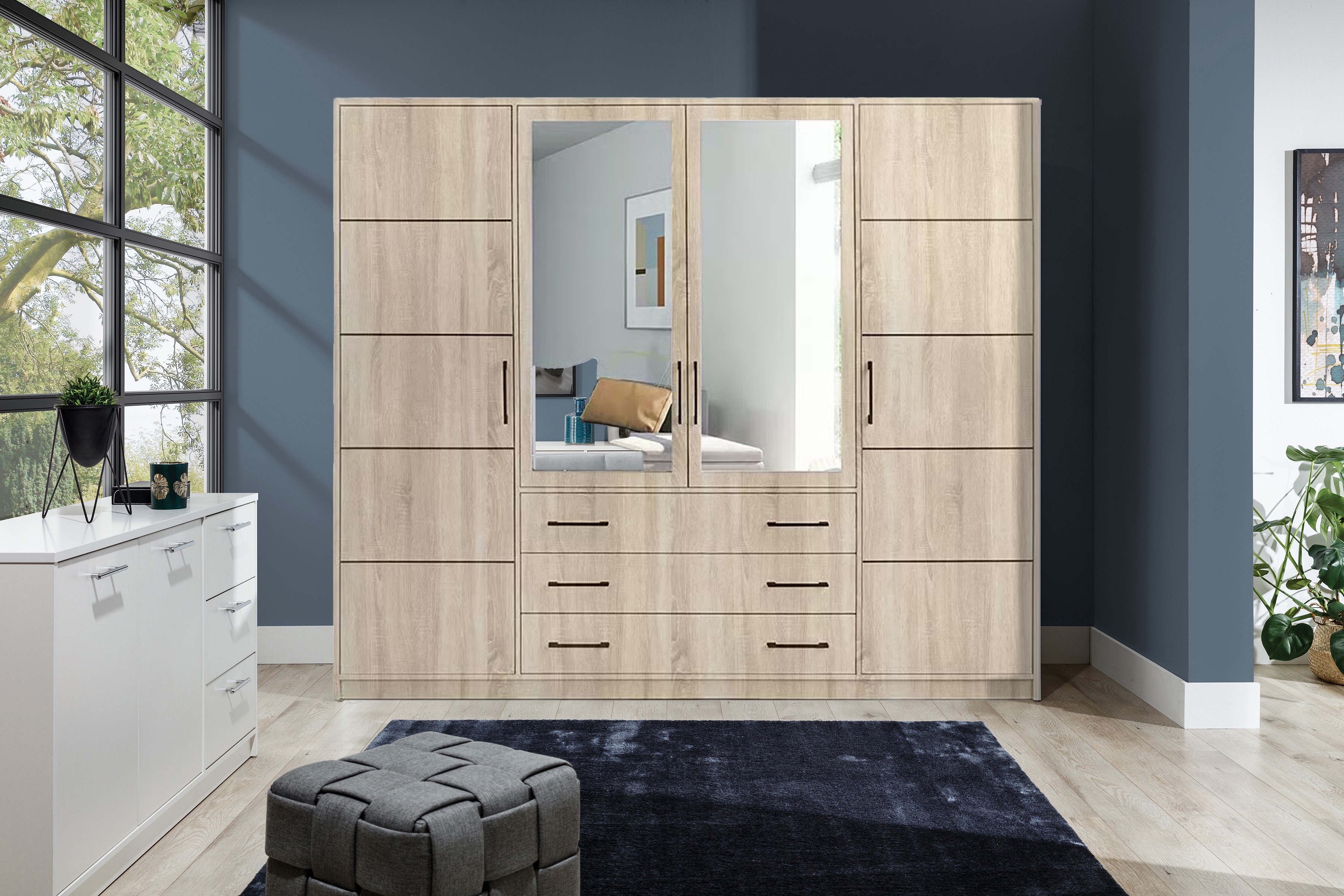 Skříň Bali 240 cm - dub sonoma skříň čtyřdveřová Lutori 240 cm z zrcadlem - dub sonoma