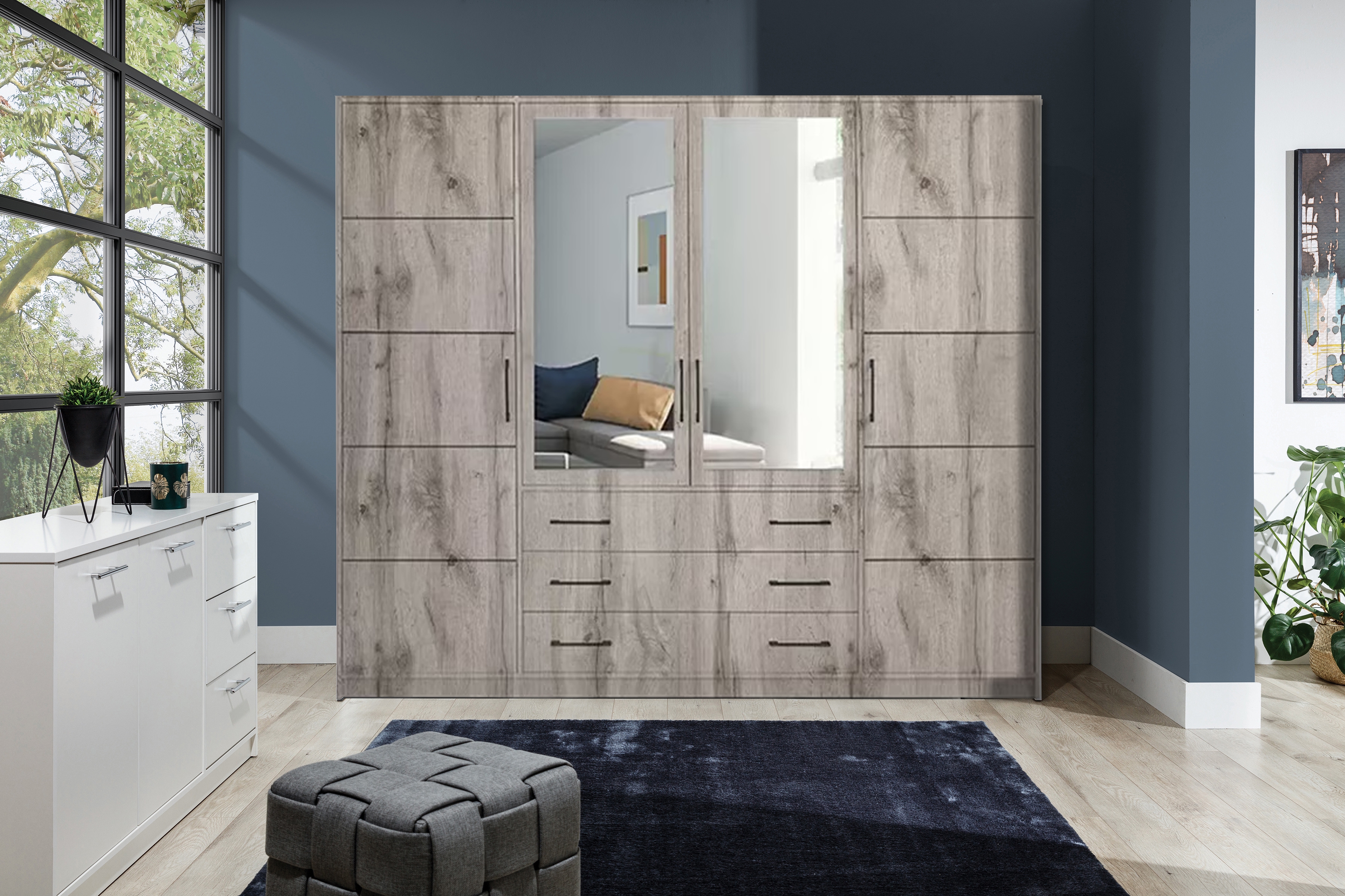 Šatníková skriňa Bali 240 cm so zrkadlom - dub wellington Skriňa štvordverová Lutori D4 240 cm z zrkadlom - Dub wellington