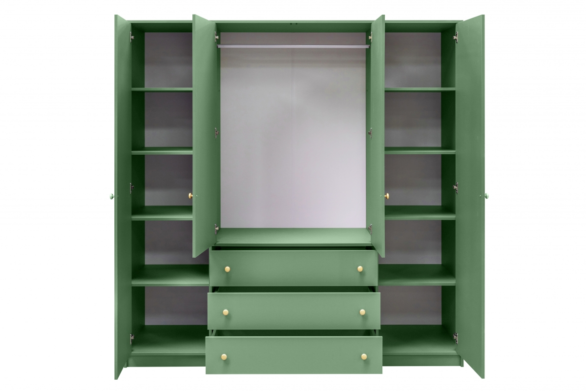Skriňa Siena II D4 s 3 zásuvkami i zrkadlom 196 cm - fľaškovo zelená Skriňa štvordverová Siena II D4 s 3 zásuvkami i zrkadlom 196 cm - fľaškovo zelená