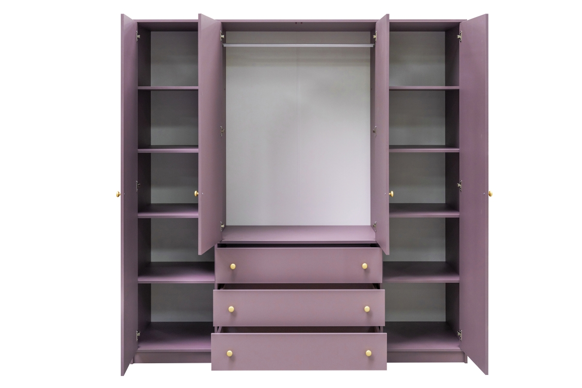 Skriňa Siena II D4 s 3 zásuvkami i zrkadlom 196 cm - slivka Skriňa štvordverová Siena II D4 s 3 zásuvkami i zrkadlom 196 cm - sliwka