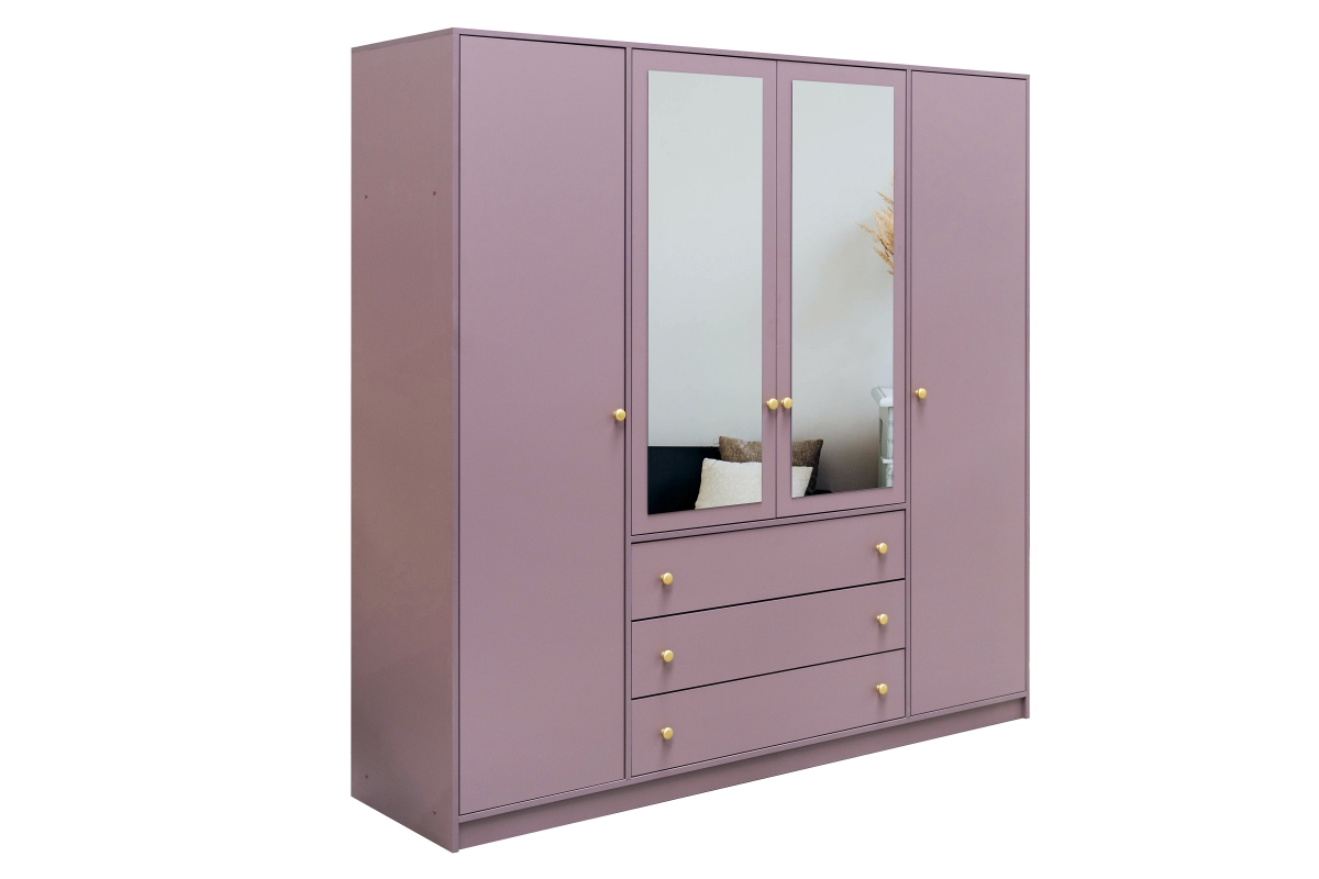 Skriňa Siena II D4 s 3 zásuvkami i zrkadlom 196 cm - slivka Skriňa štvordverová Siena II D4 s 3 zásuvkami i zrkadlom 196 cm - sliwka