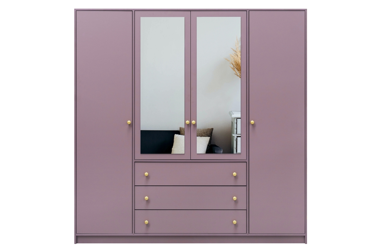 Skriňa Siena II D4 s 3 zásuvkami i zrkadlom 196 cm - slivka Skriňa štvordverová Siena II D4 s 3 zásuvkami i zrkadlom 196 cm - sliwka