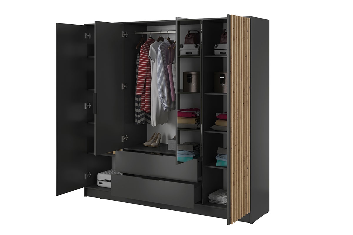 Skriňa s lamelami so zrkadlom Neria - grafit / dub artisan Skriňa s lamelami