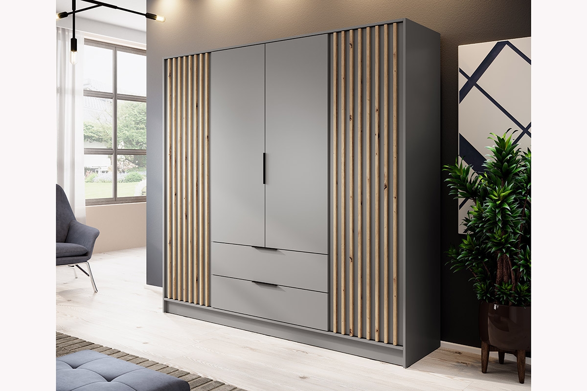 Skriňa s lamelami Neria - sivá / dub artisan Sivá skriňa s lamelami