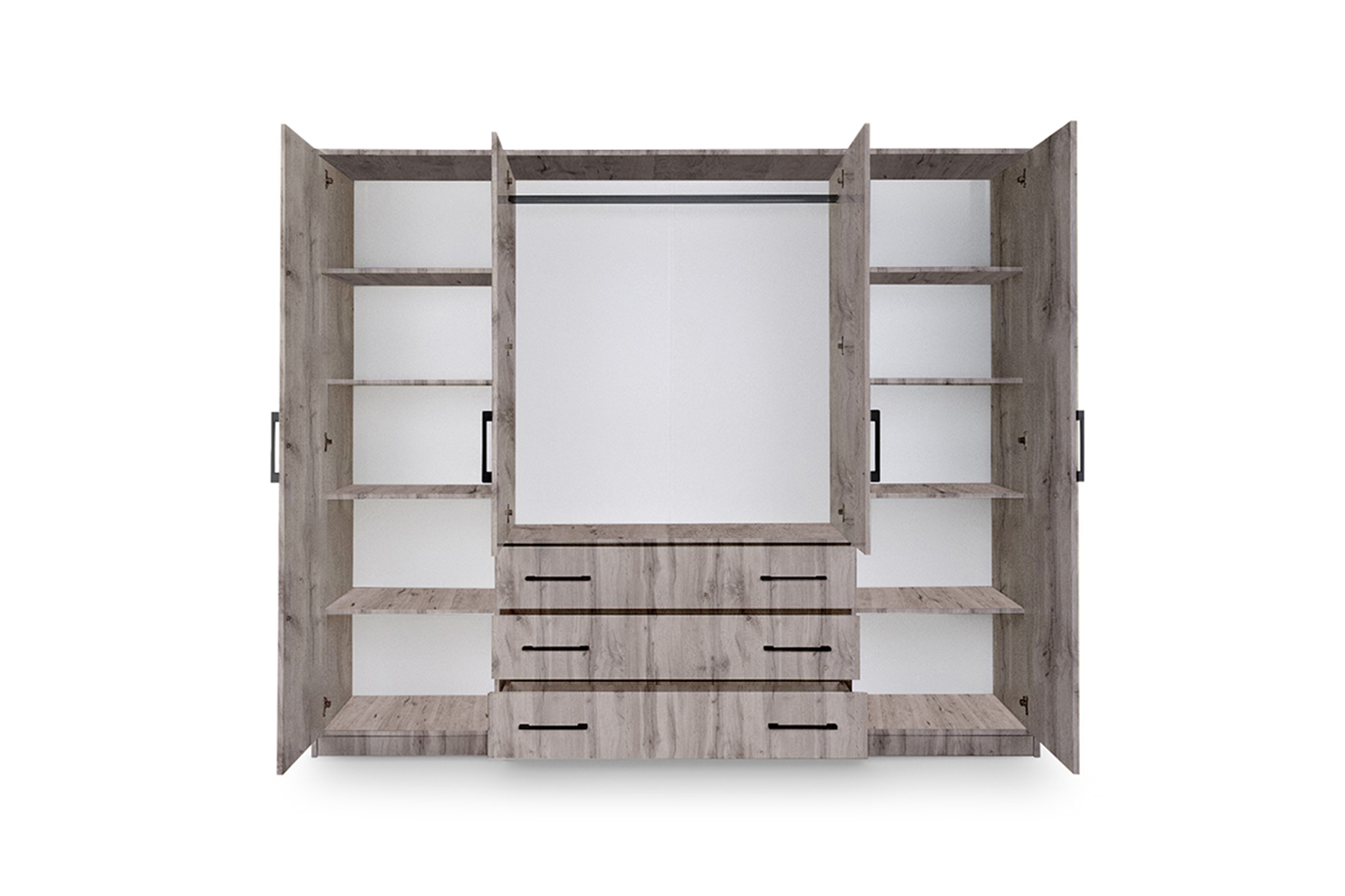 Šatníková skriňa Bali 240 cm so zrkadlom - dub wellington Skriňa štvordverová z zrkadlom Bali D4 240 cm - Dub wellington