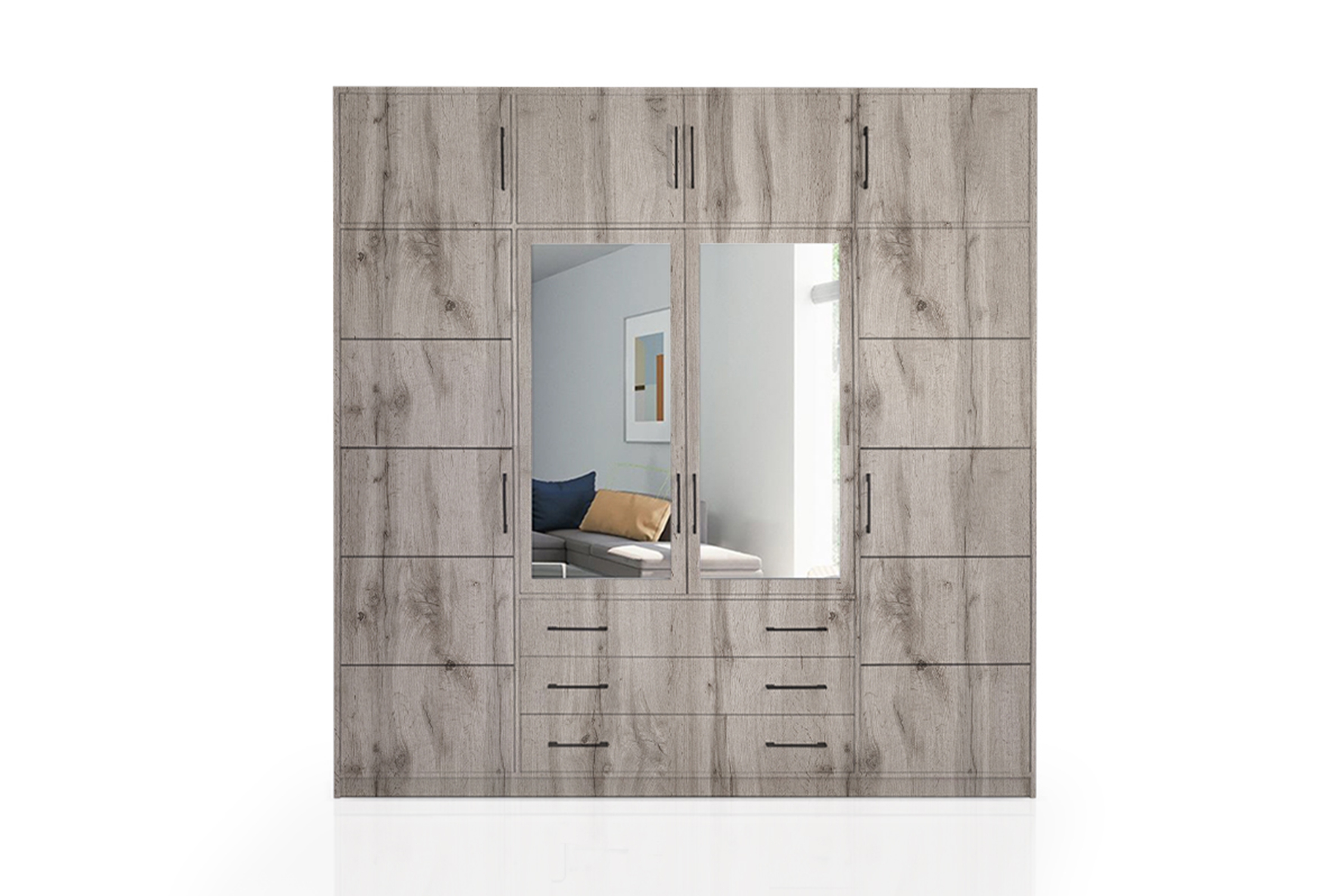 Šatníková skriňa Bali 240 cm so zrkadlom - dub wellington Skriňa štvordverová z zrkadlom Bali D4 240 cm - Dub wellington