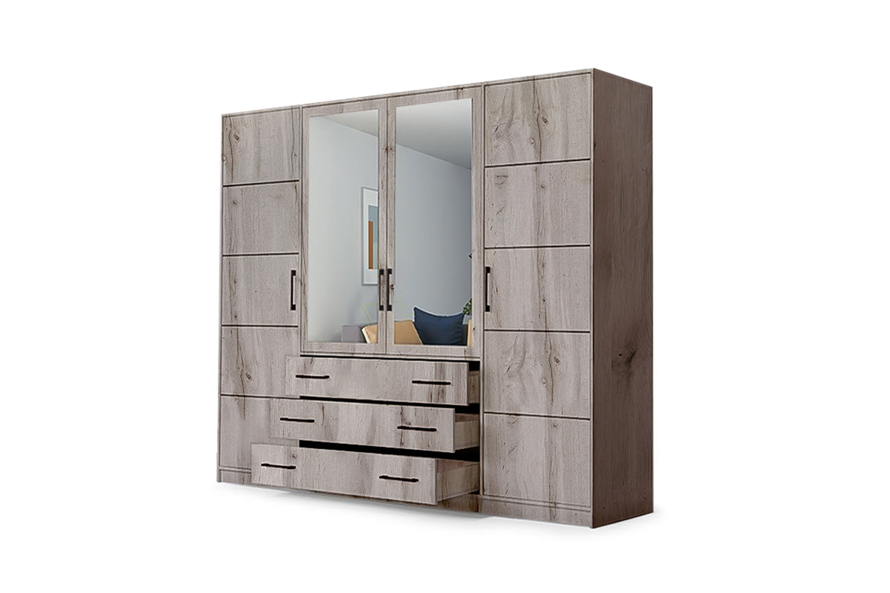 Šatníková skriňa Bali 240 cm so zrkadlom - dub wellington Skriňa štvordverová z zrkadlom Bali D4 240 cm - Dub wellington