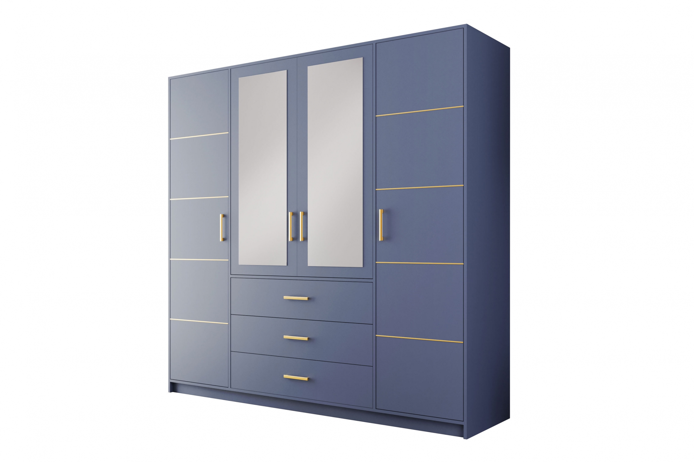 Šatní skříň Bali 196 cm - tlumená modrá skříň čtyřdveřová z zrcadlem Bali II D4 196 cm - tlumená modrá