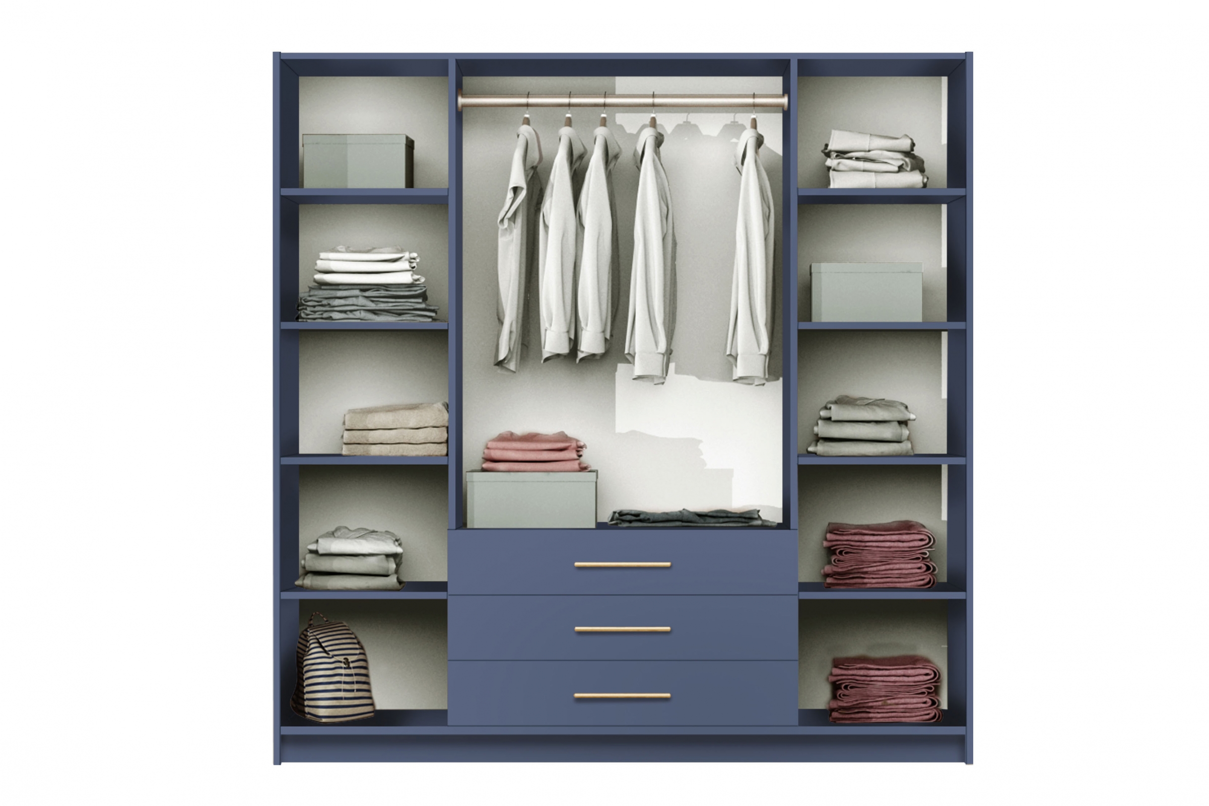 Šatní skříň Bali 196 cm - tlumená modrá skříň čtyřdveřová z zrcadlem Bali II D4 196 cm - tlumená modrá