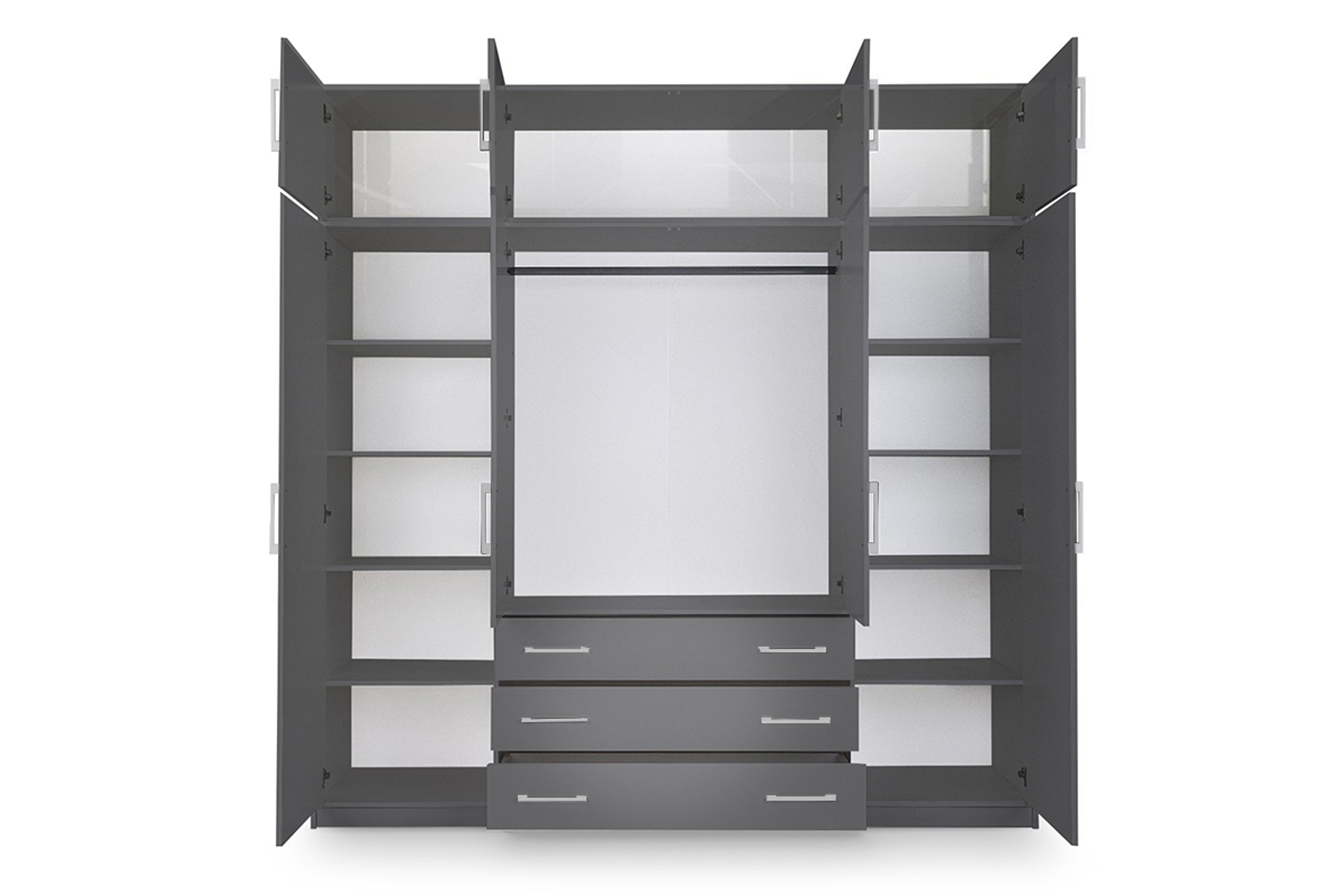 Kombinovaná skriňa Bali 240 cm s nadstavcom - grafitová Skriňa štvordverová z zrkadlom i nadstawka Bali D4 240 cm - grafitowa