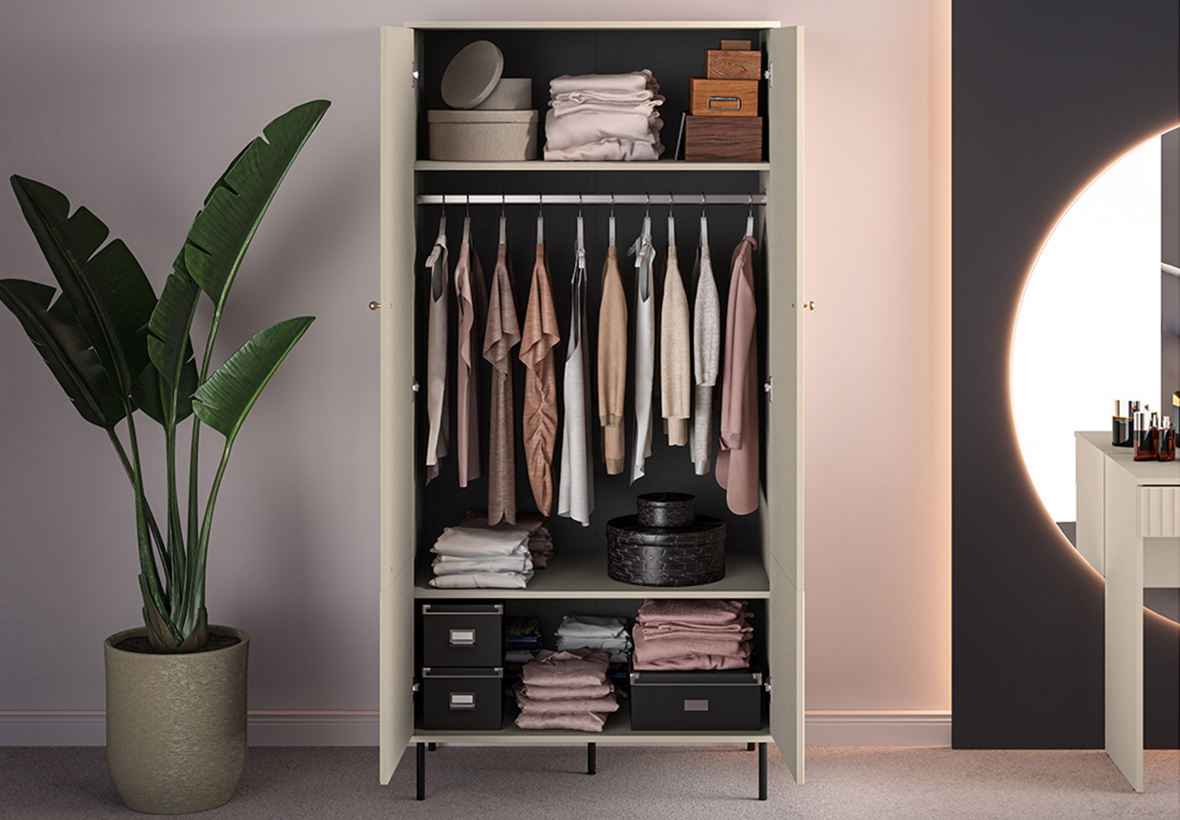 Skriňa dvojdverová Jamuzi 92 cm - kašmír / čierne nožičky Skriňa dvojdverová Jamuzi 92 cm - kašmír / čierny nozki