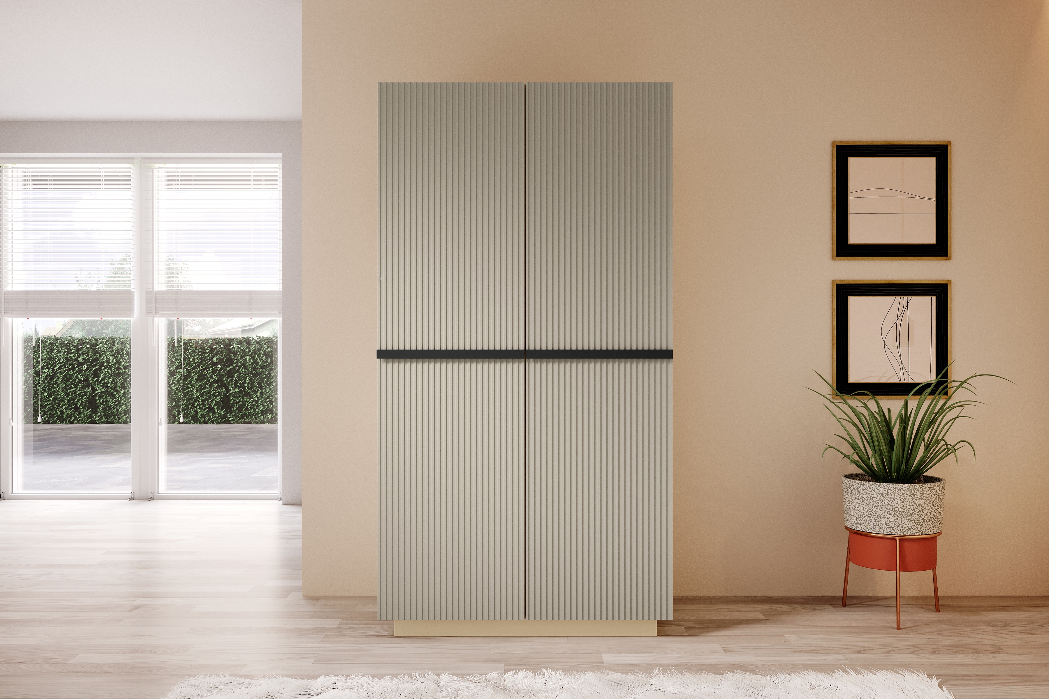 Skříň Nicole 100 cm se zásuvkami - kašmír / černé úchytky skříň dvoudveřová Nicole z ukrytymi zásuvkami i metalowymi uchwytami 100 cm - kašmír / černá Úchytky