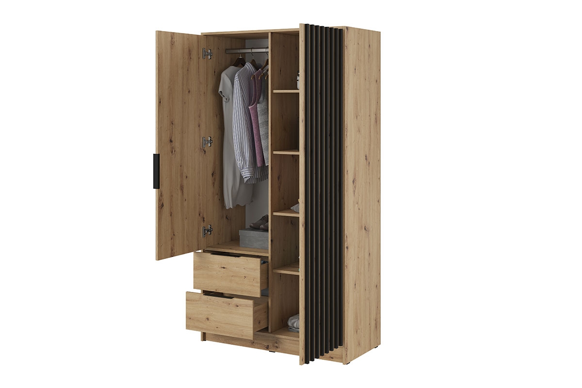 Skříň Neria 105 cm se zrcadlem - dub artisan / černá kolekce Neria