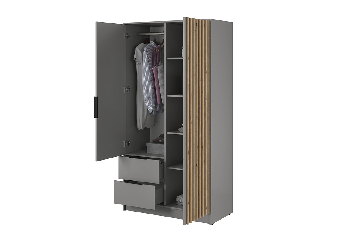 Skříň Neria 105 cm se zrcadlem - šedá / dub artisan šedá Skříň se zásuvkami