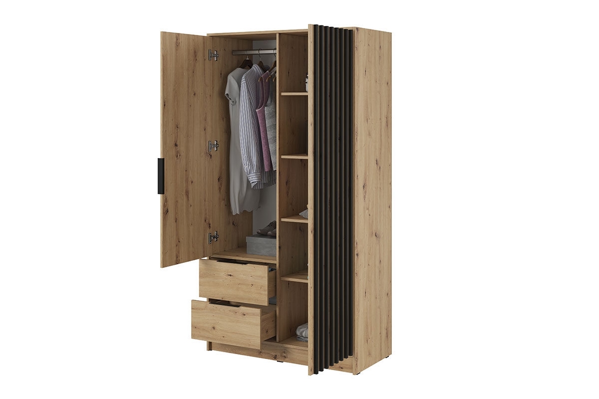 Skriňa s lamelami Neria - dub artisan / čierny Dvojdverová skriňa s lamelami Neria - dub artisan / čierny - vnútro