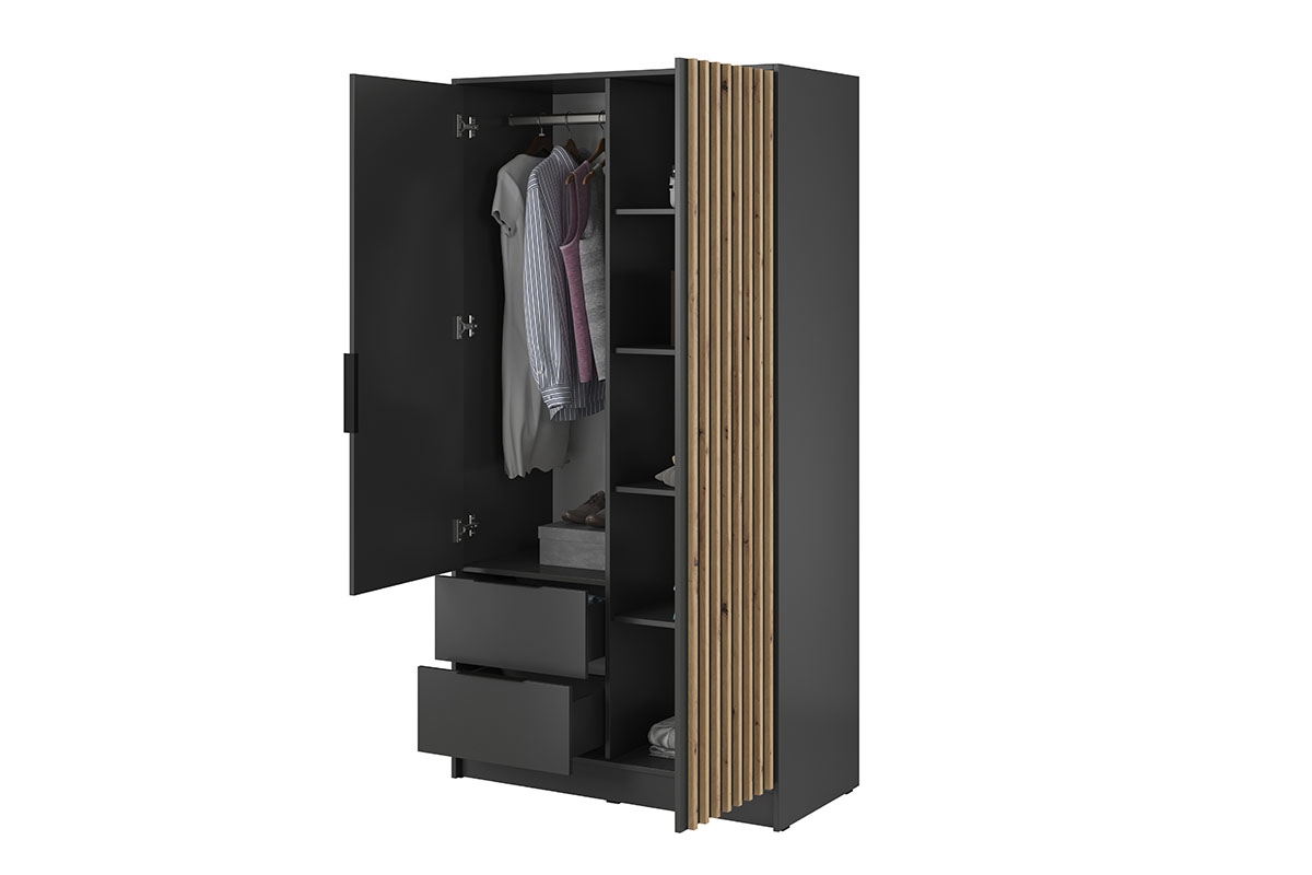 Skříň Neria 105 cm - grafitová / dub artisan Grafitová Skříň do obývacího pokoje