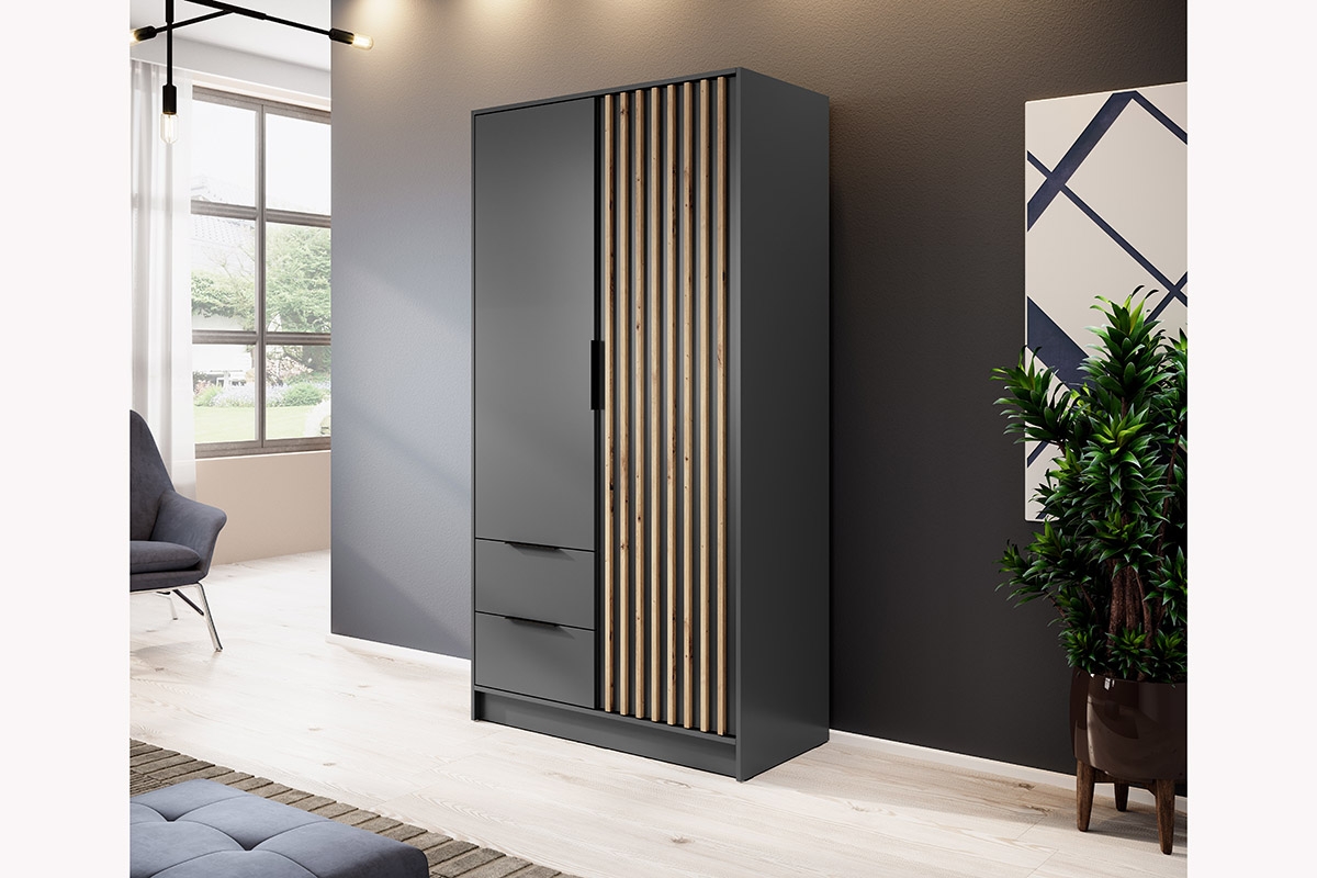 Skříň Neria 105 cm - grafitová / dub artisan Skříň s lamelami