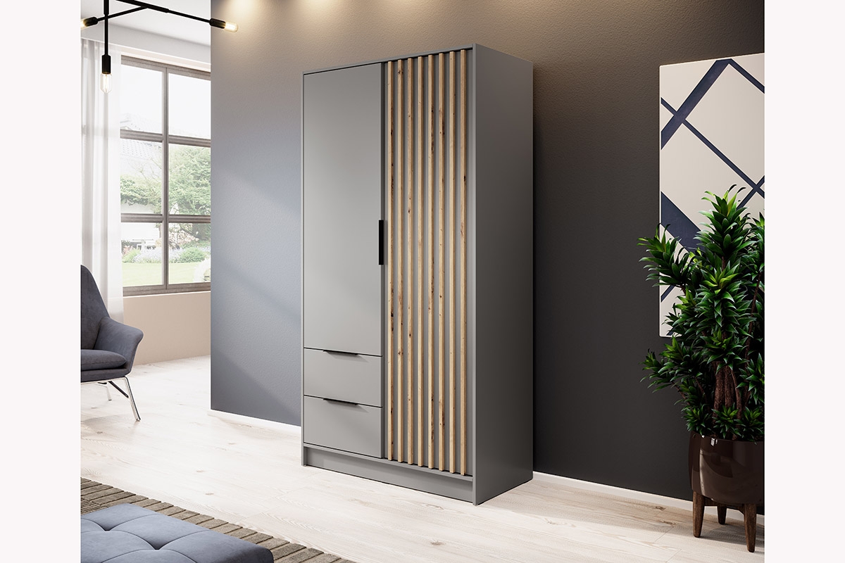 Skriňa s lamelami Neria - sivá / dub artisan šedá Skriňa .