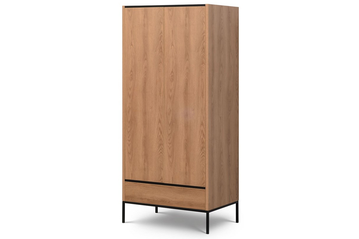 Skriňa dvojdverová s policami, vešiakovou tyčou a zásuvkou Loft Karmel Skriňa otvorená 