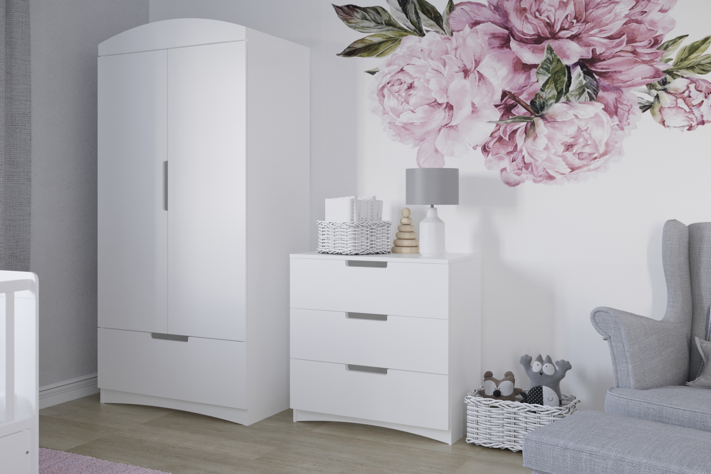 Detská šatníková skriňa Guli 90 cm so zásuvkou - biela Skriňa dziecieca Guli 90 cm z szuflada - Biely