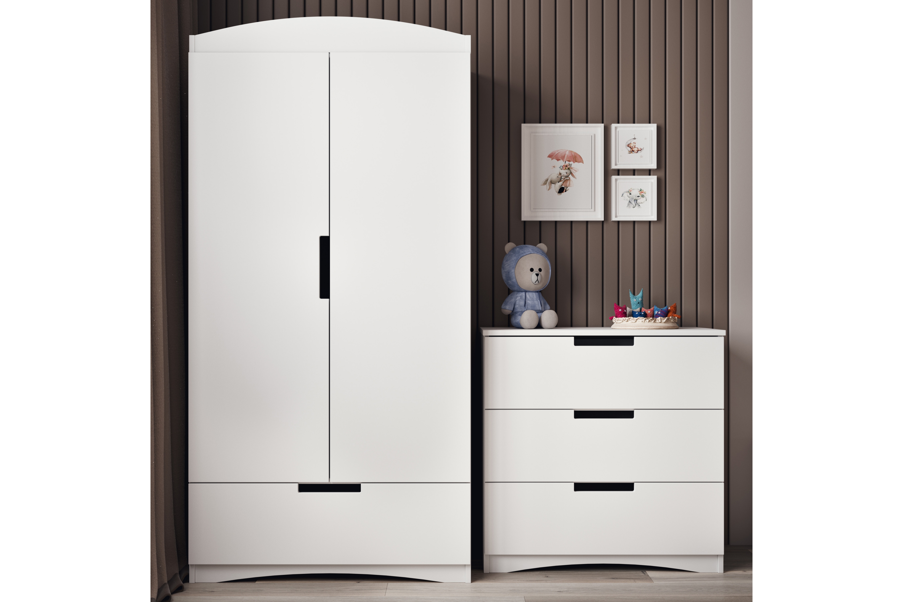 Detská šatníková skriňa Guli 90 cm so zásuvkou - biela Skriňa dziecieca Guli 90 cm z szuflada - Biely