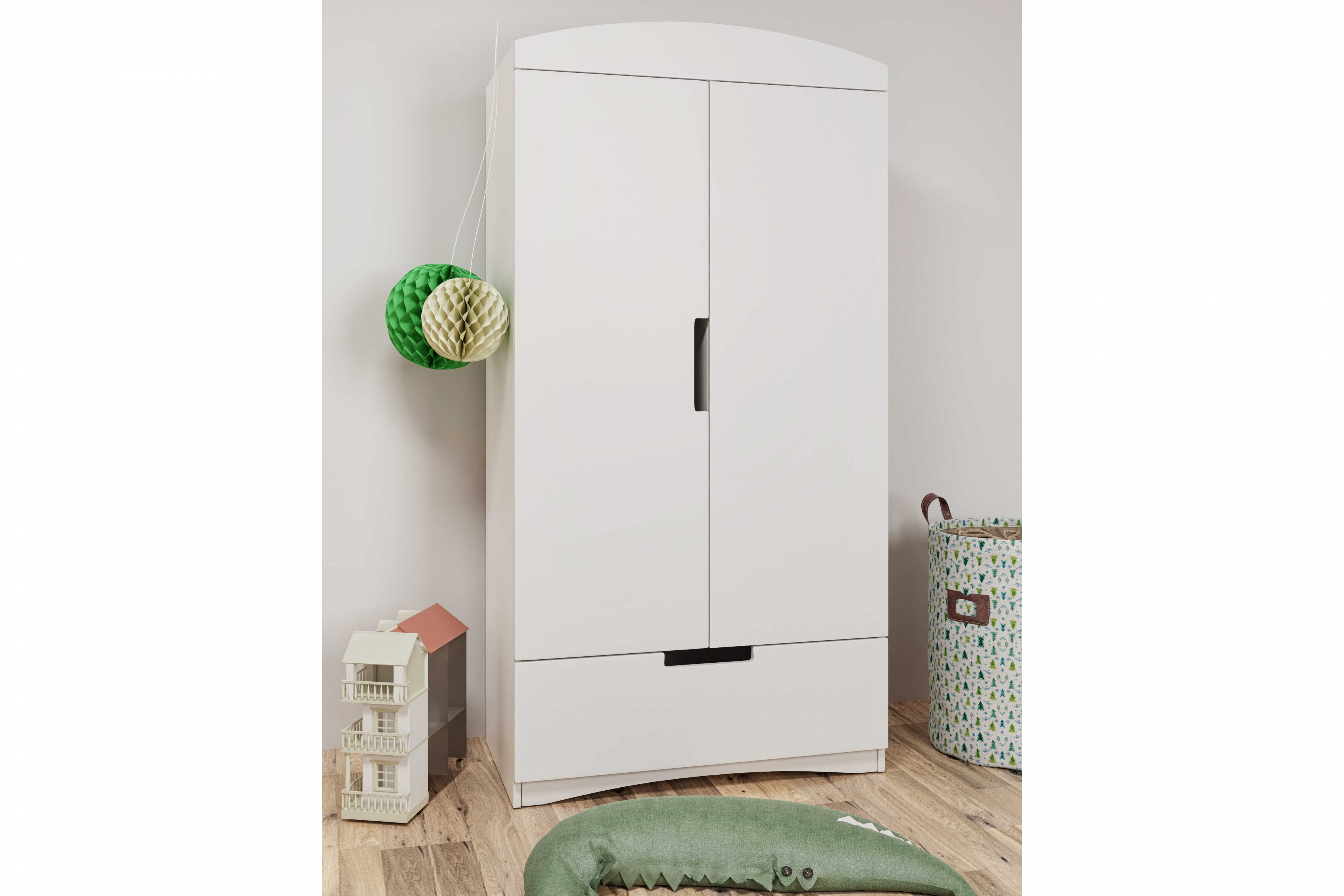 Detská šatníková skriňa Guli 90 cm so zásuvkou - biela Skriňa dziecieca Guli 90 cm z szuflada - Biely