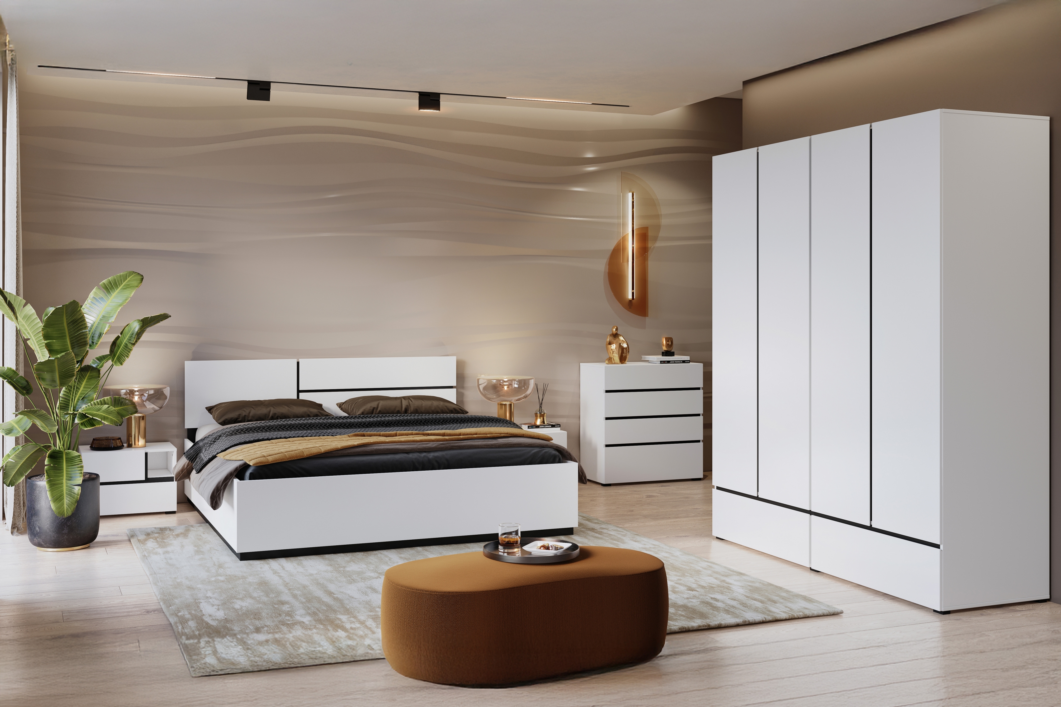 Šatníková skriňa Cross 180 cm so zásuvkami - biela / čierna Skriňa Gramon 180 cm so zásuvkami - biela / čierny