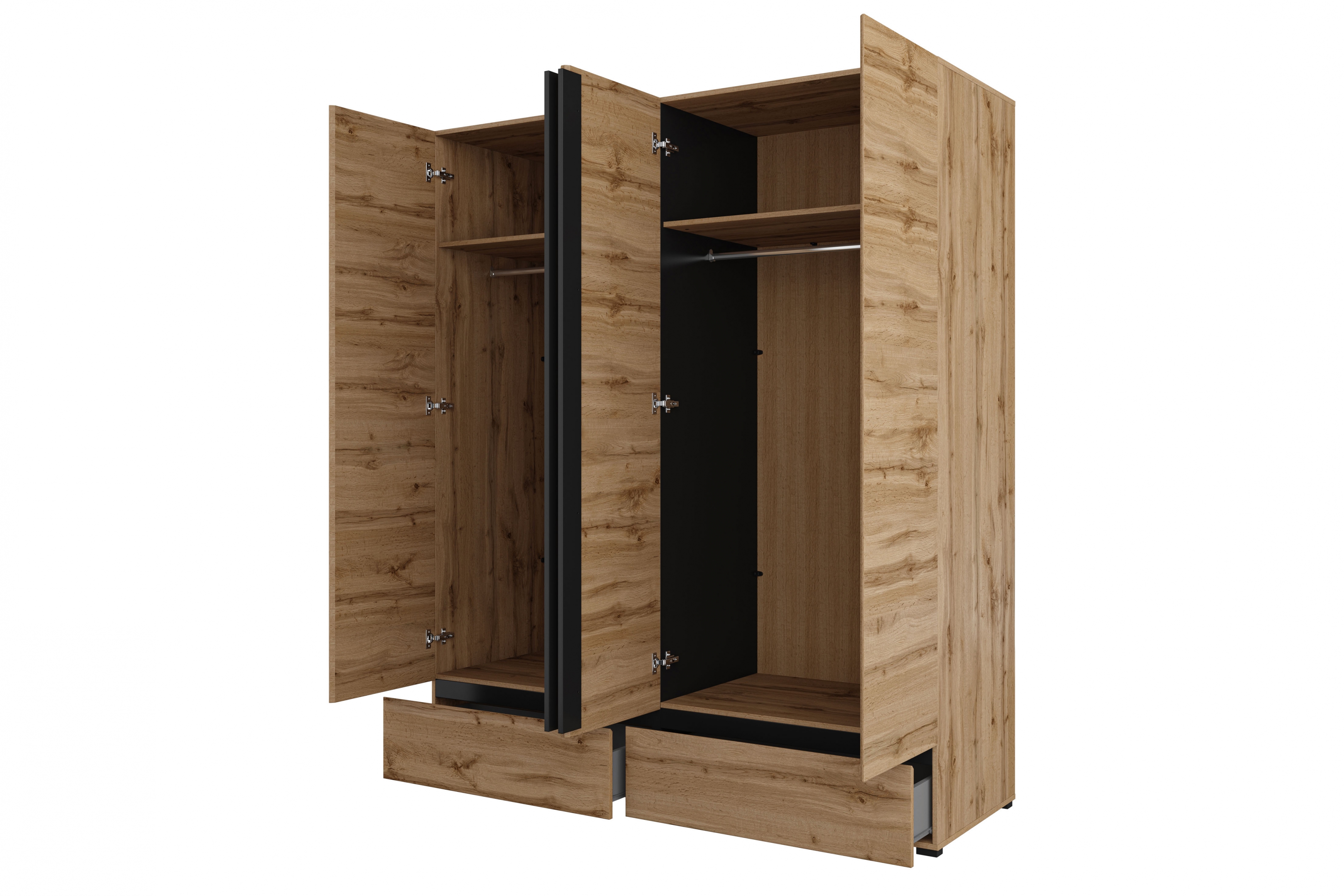 Šatní skříň Cross 180 cm se zásuvkami - dub wotan / černá skříň Gramon 180 cm se zásuvkami - dub wotan / černá