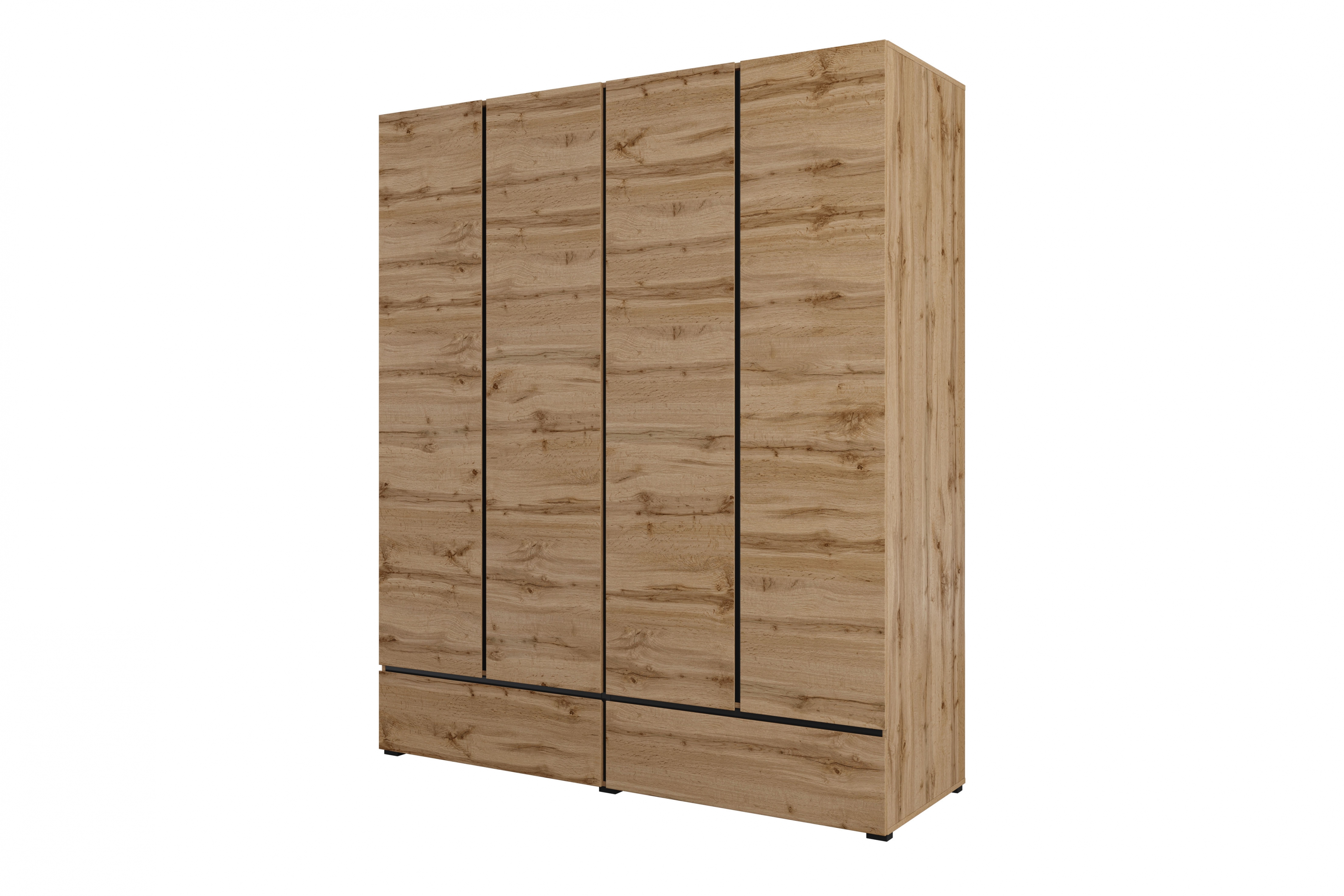 Šatní skříň Cross 180 cm se zásuvkami - dub wotan / černá skříň Gramon 180 cm se zásuvkami - dub wotan / černá
