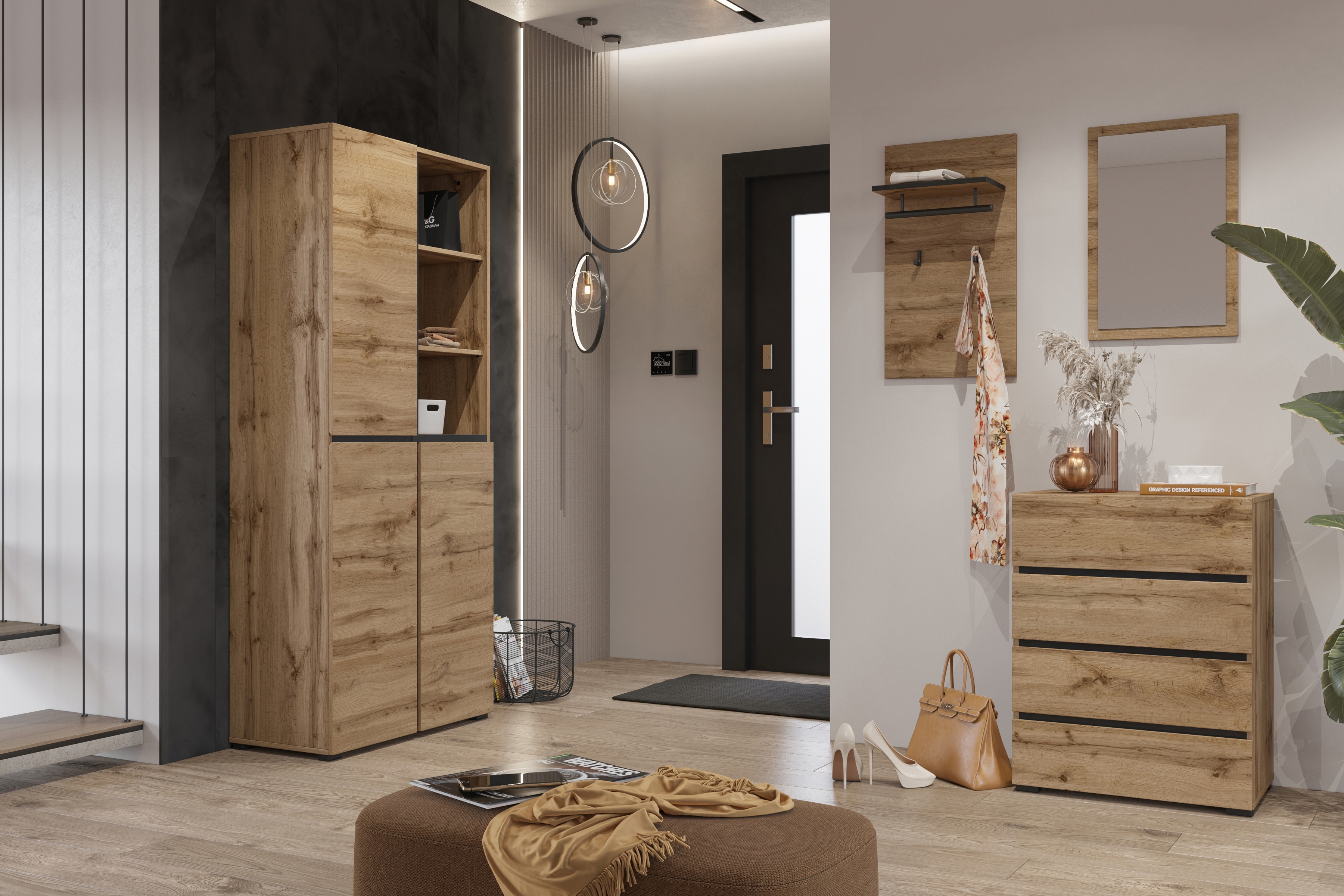 Skříň Cross 79 cm - dub wotan / černá skříň Gramon 79 cm - dub wotan / černá