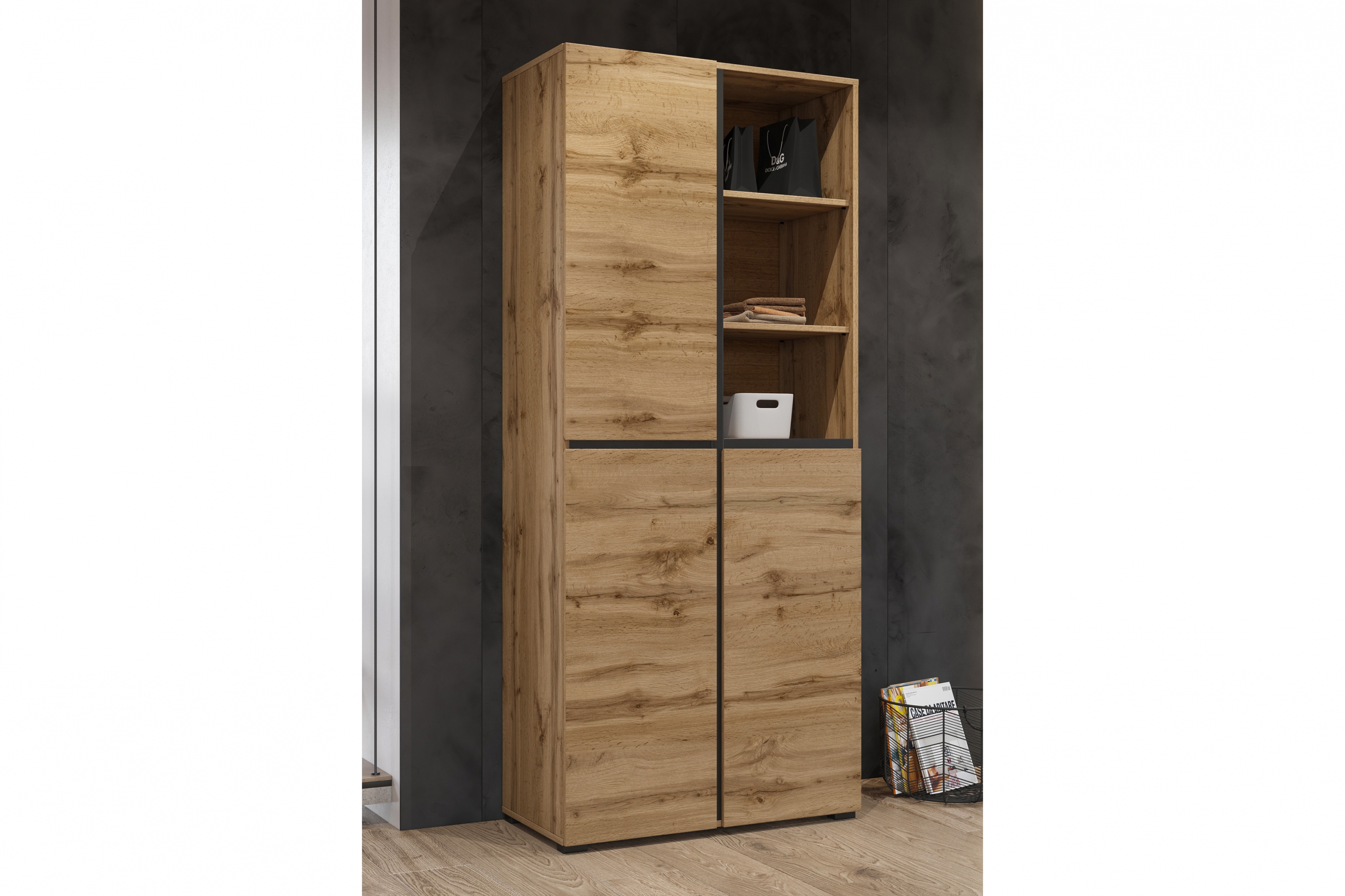 Skříň Cross 79 cm - dub wotan / černá skříň Gramon 79 cm - dub wotan / černá