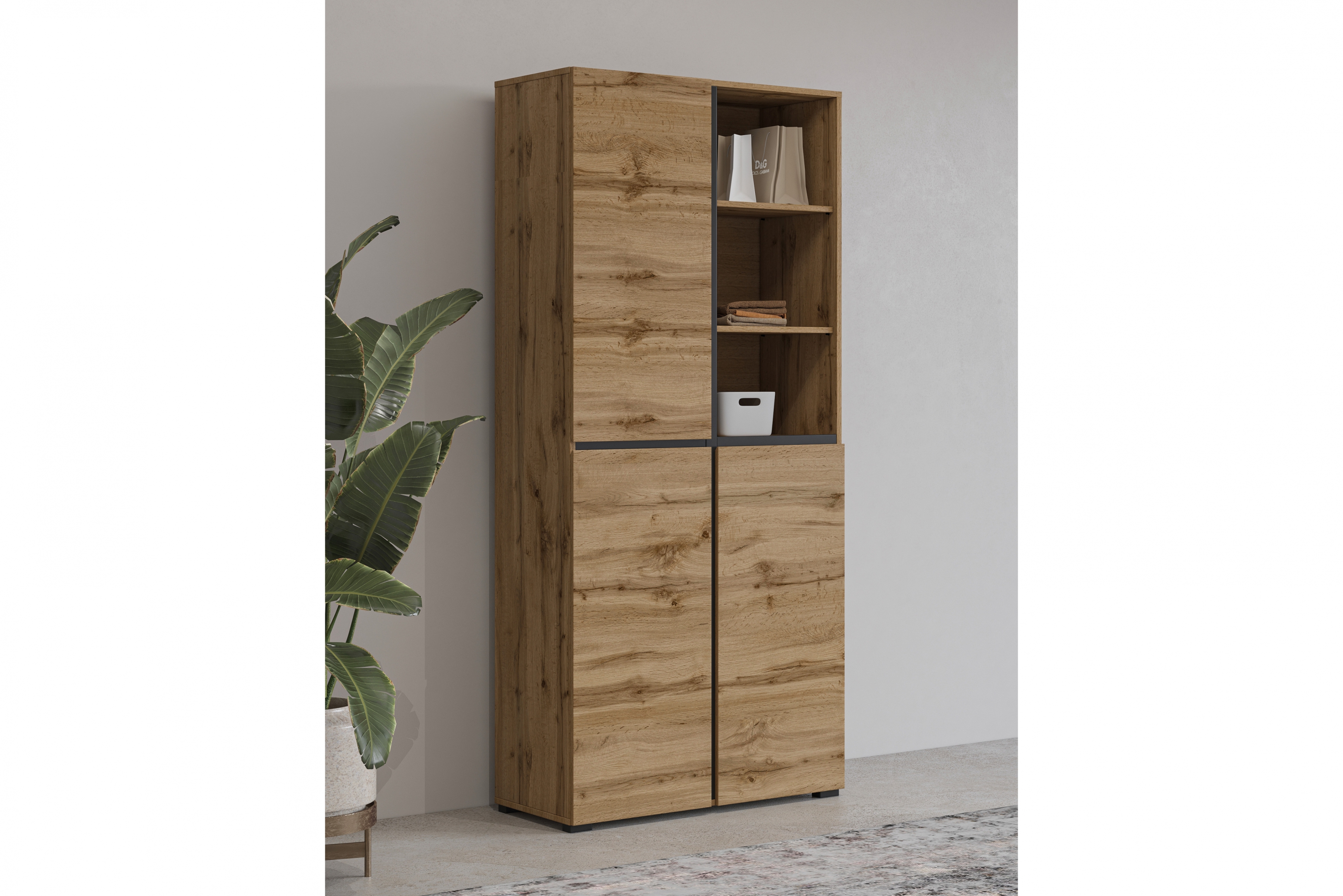 Skříň Cross 79 cm - dub wotan / černá skříň Gramon 79 cm - dub wotan / černá