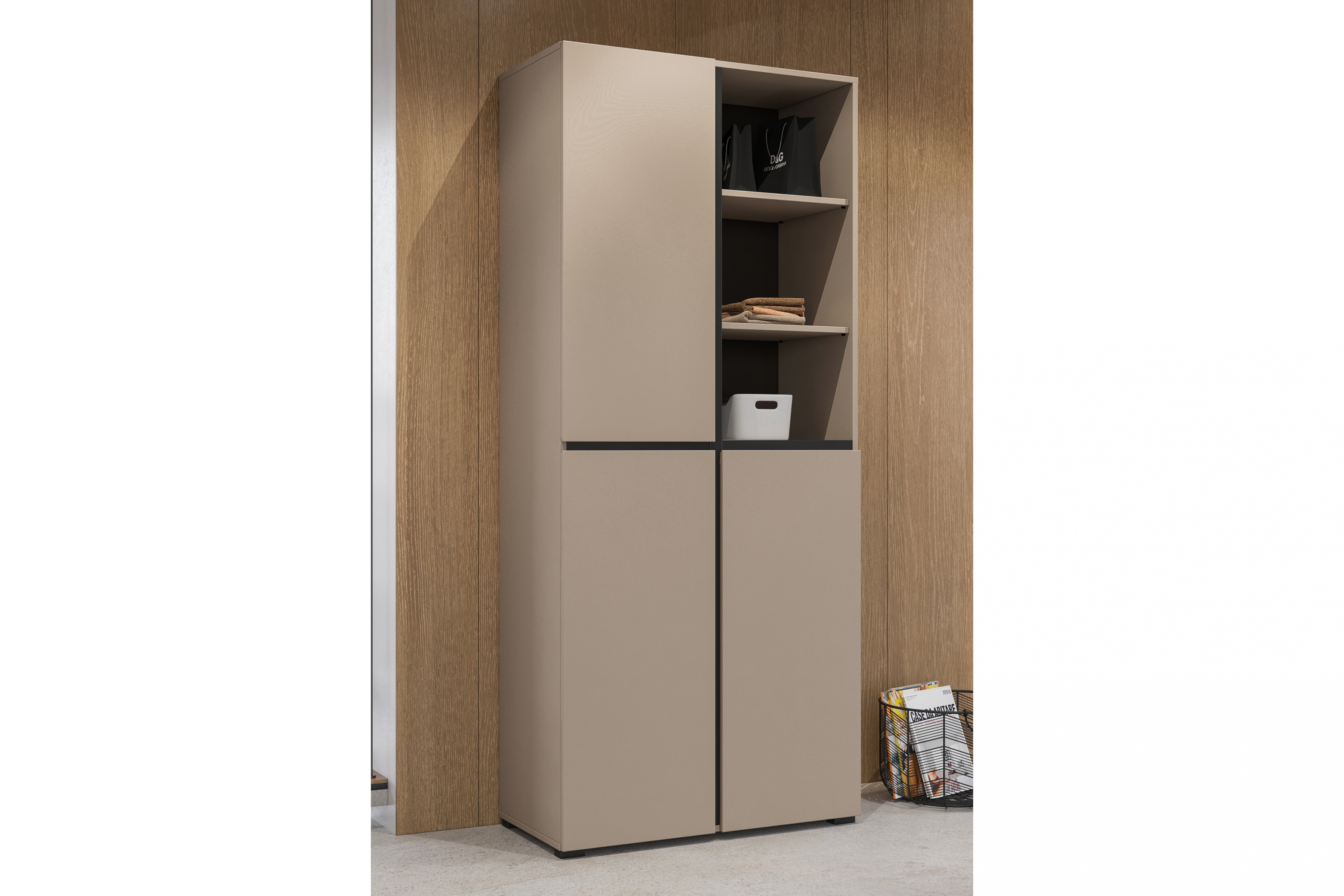 Skříň Cross 79 cm - kašmírová / černá skříň Gramon 79 cm - kašmír / černá