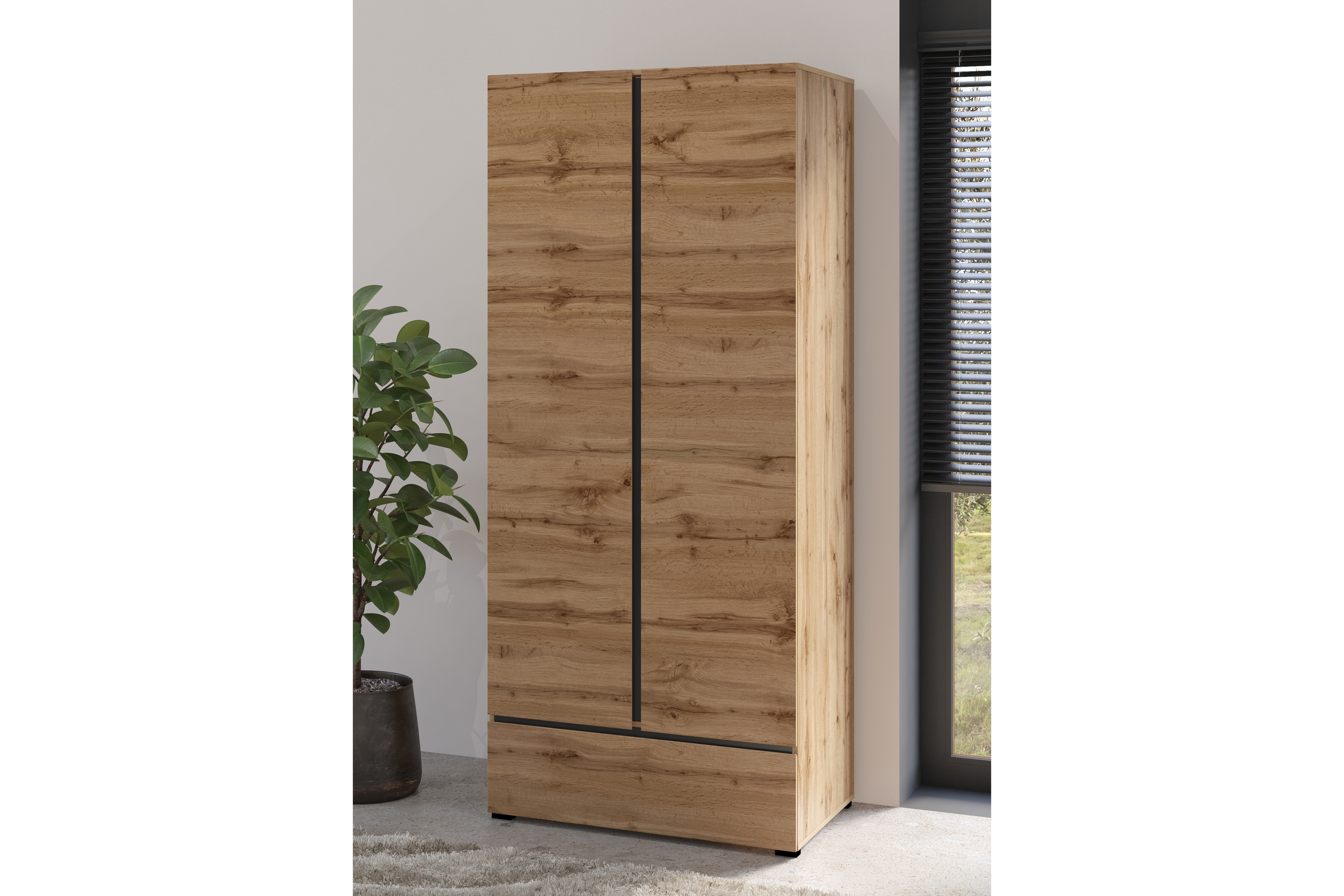 Šatníková skriňa Cross 89 cm so zásuvkou - dub wotan / čierna Skriňa Gramon 89 cm z szuflada - Dub wotan / Čierny