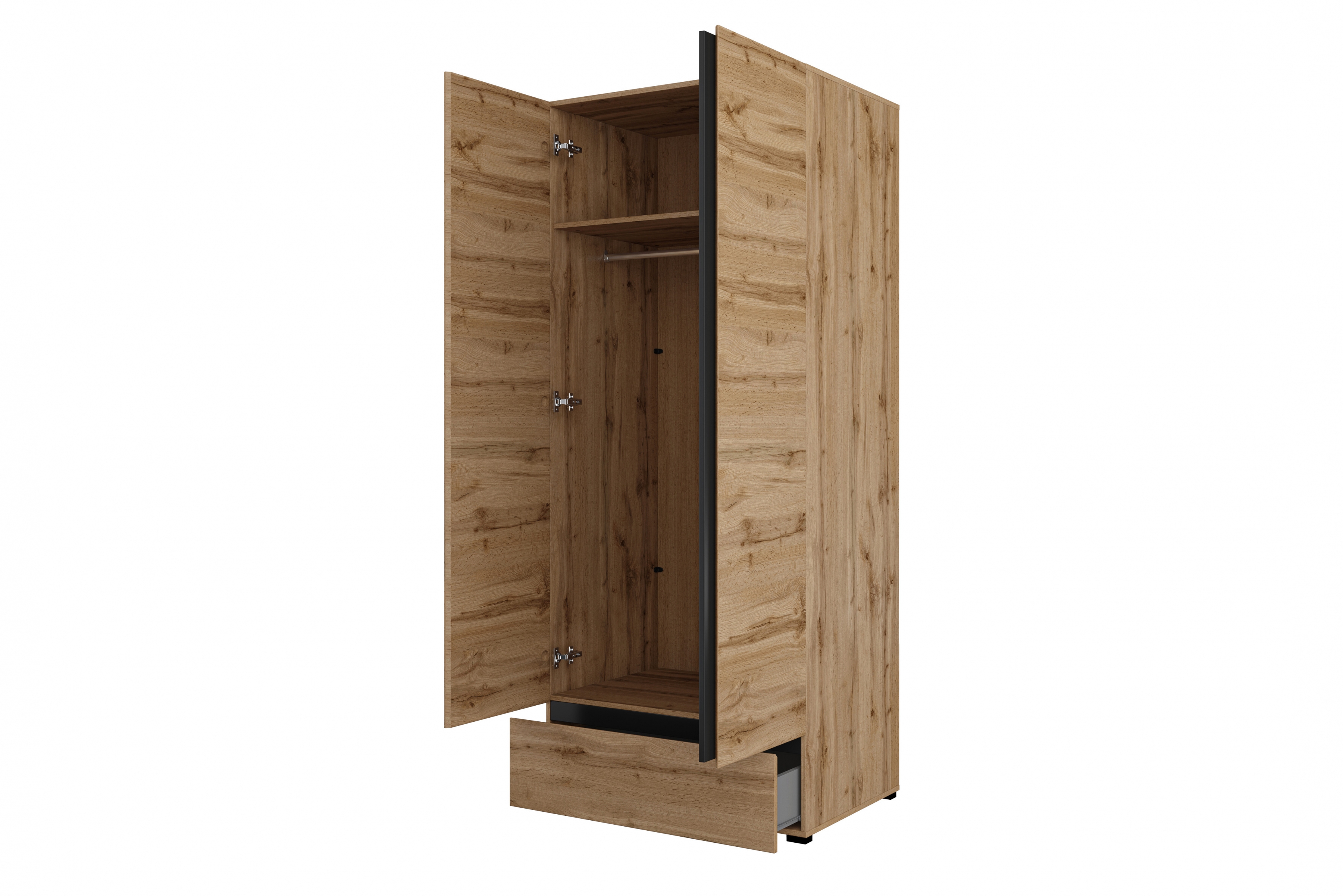 Šatníková skriňa Cross 89 cm so zásuvkou - dub wotan / čierna Skriňa Gramon 89 cm z szuflada - Dub wotan / Čierny