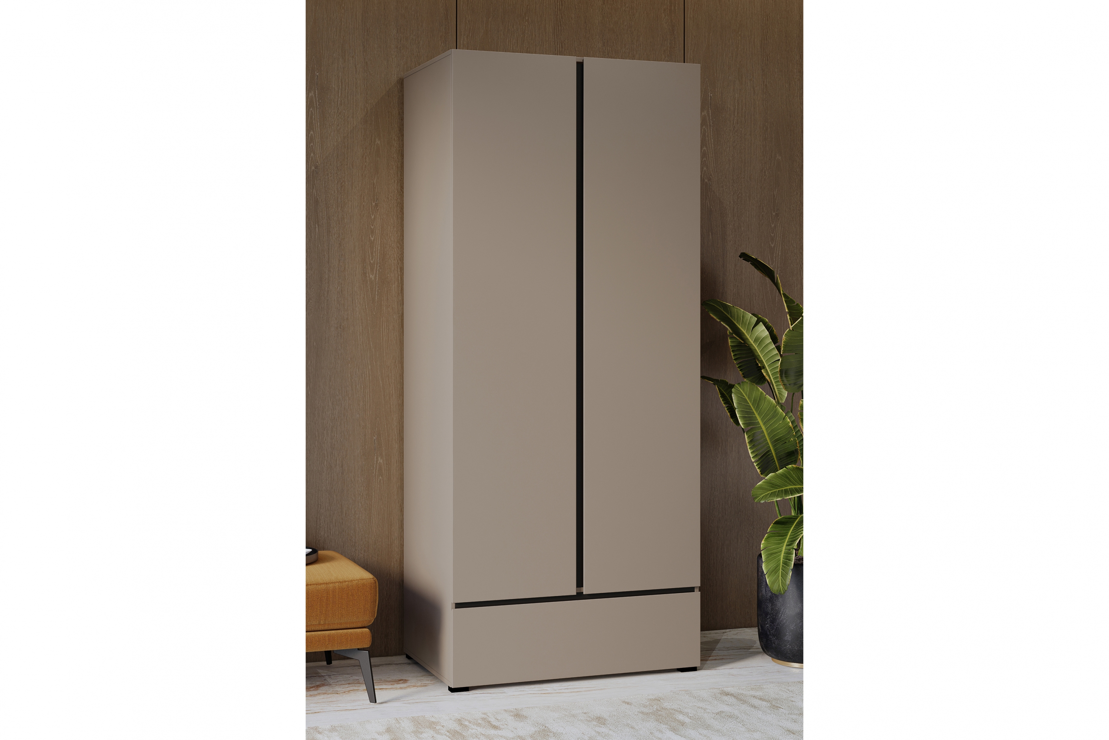 Šatníková skriňa Cross 89 cm so zásuvkou - kašmírová / čierna Skriňa Gramon 89 cm z szuflada - kašmír / Čierny