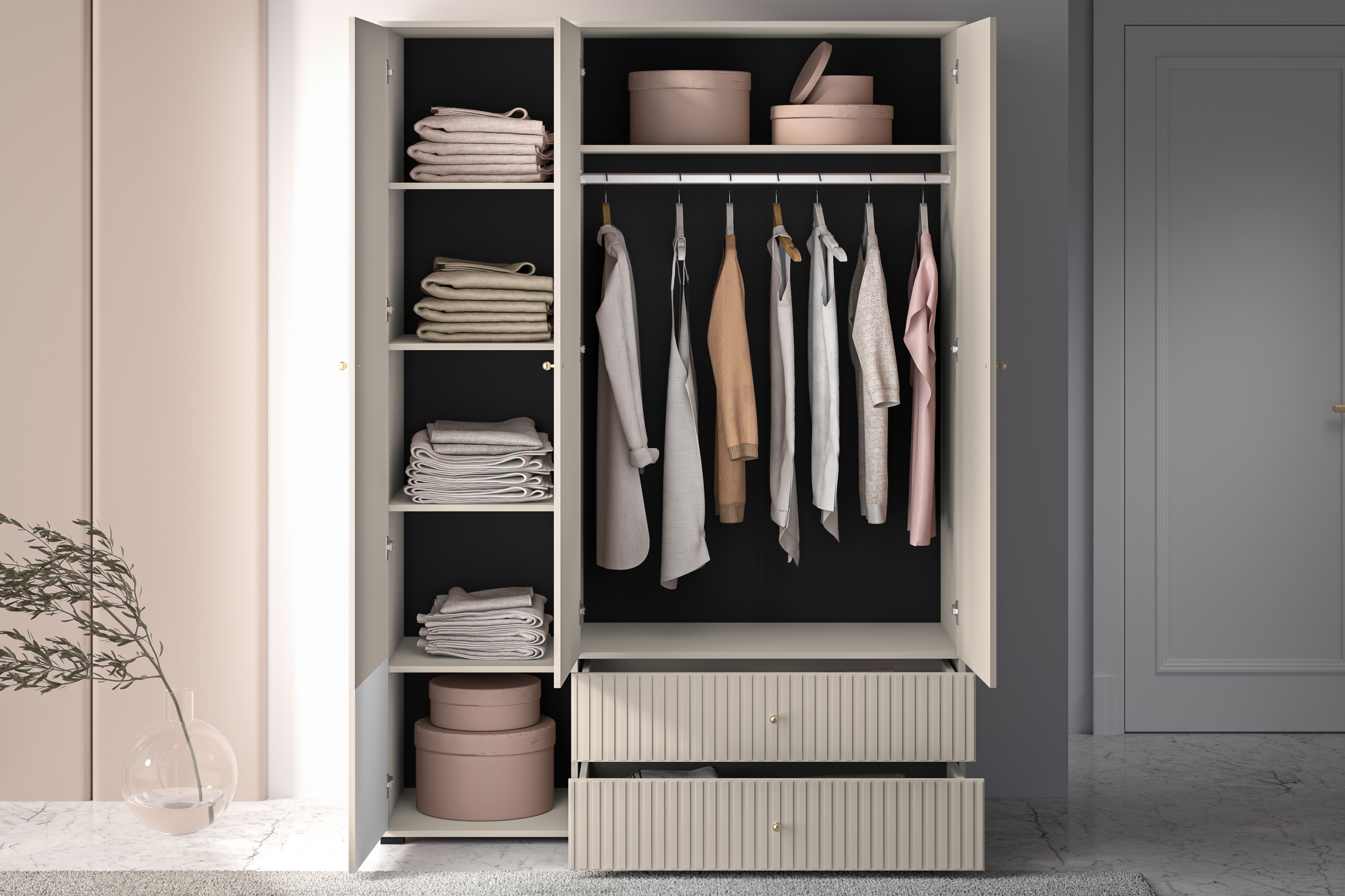 Skriňa Jamuzi so zásuvkami 150 cm - kašmírová Skriňa Jamuzi 22 so zásuvkami 150 cm - kašmír