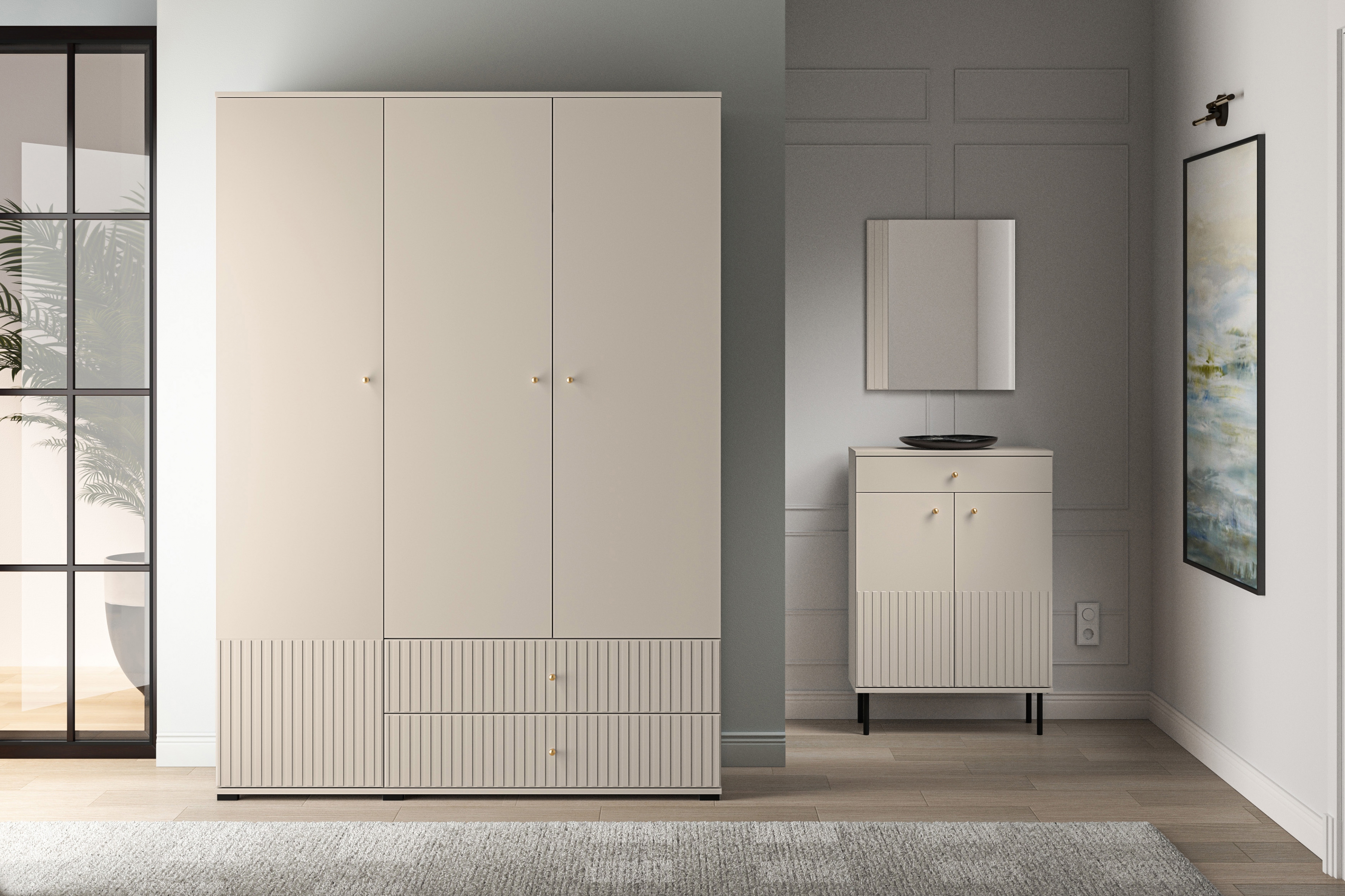 Skriňa Jamuzi so zásuvkami 150 cm - kašmírová Skriňa Jamuzi 22 so zásuvkami 150 cm - kašmír