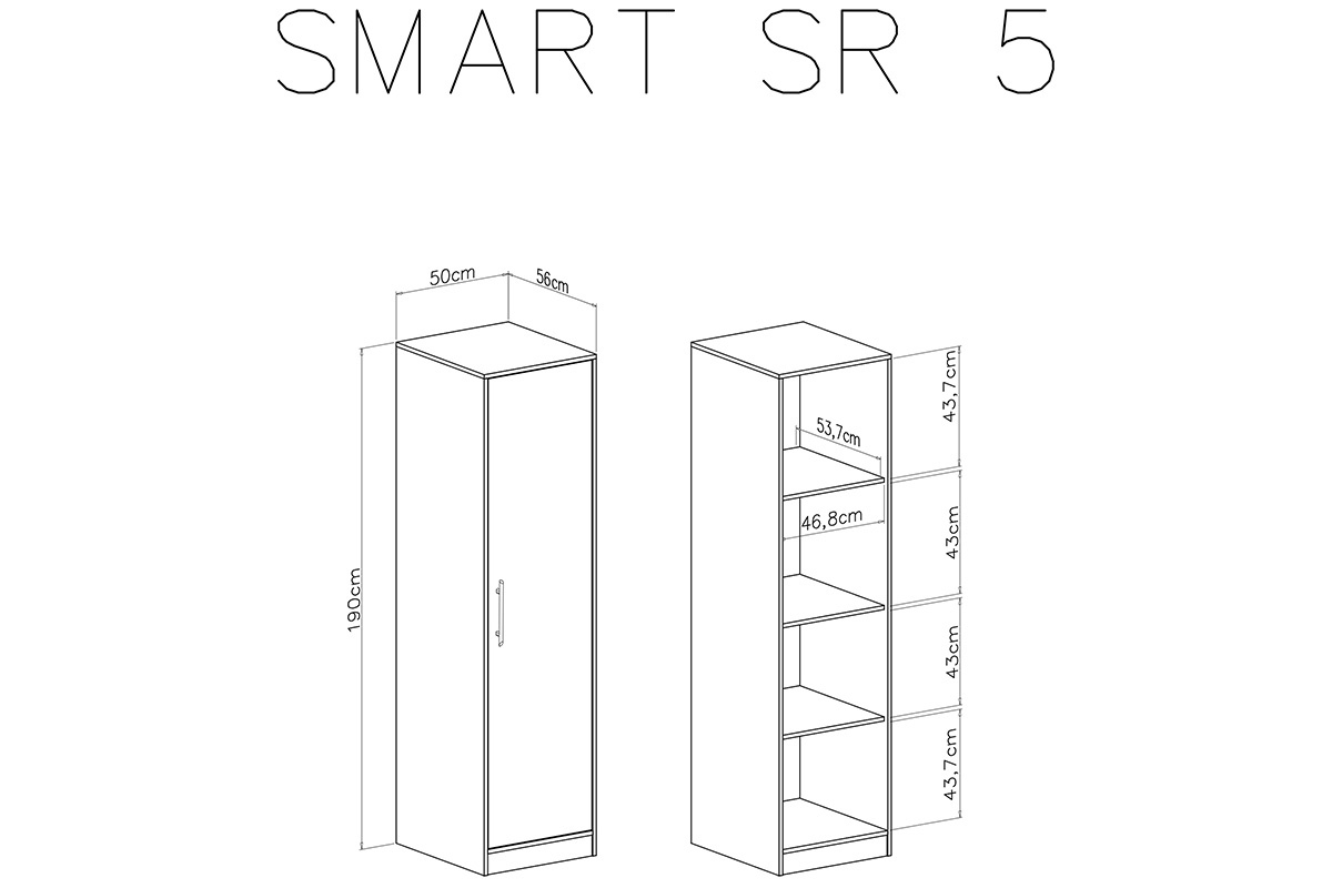 Skriňa Smart SR5 - 50 cm - biely lux / antracytová Skriňa jednodverová Smart SR5 - Biely lux / Dub sonoma - schemat
