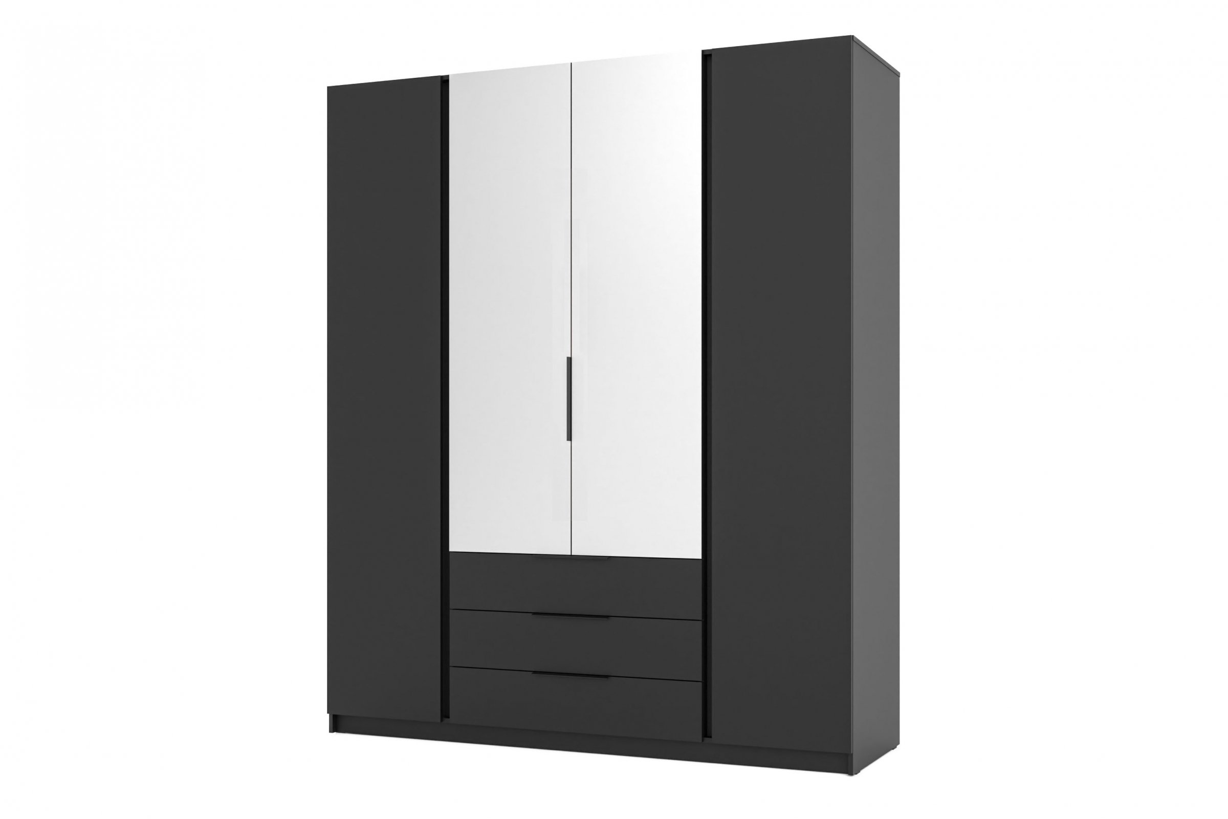 Skříň Sansi 2F2L3S se zásuvkami a zrcadlem 200 cm - černá skříň Kaja 2F2L3S s zásuvkami i zrcadlem 200 cm - černá