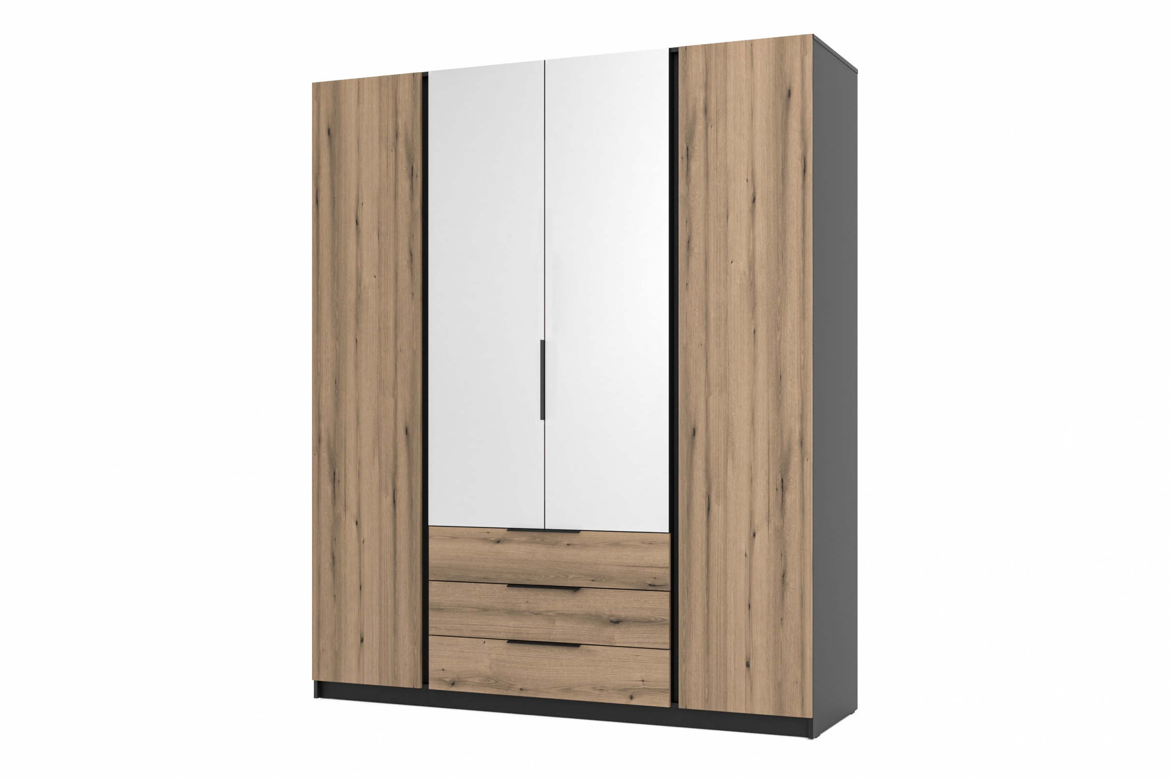 Skříň Sansi 2F2L3S se zásuvkami a zrcadlem 200 cm - černá / dub evoke skříň Kaja 2F2L3S s zásuvkami i zrcadlem 200 cm - černá / dub evoke