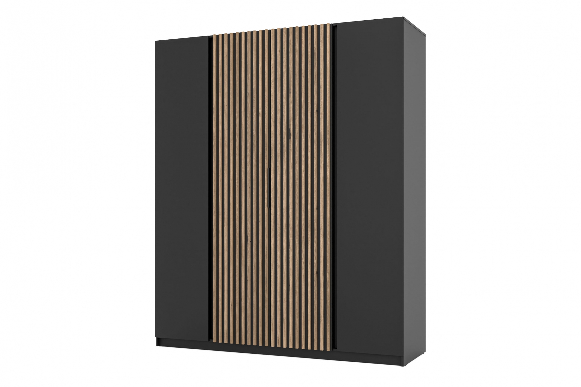 Skříň Sansi 2F2LAM s lamelami 200 cm - černá / dubové lamely evoke skříň Kaja 2F2LAM - 200 cm - černá / lamele dub evoke