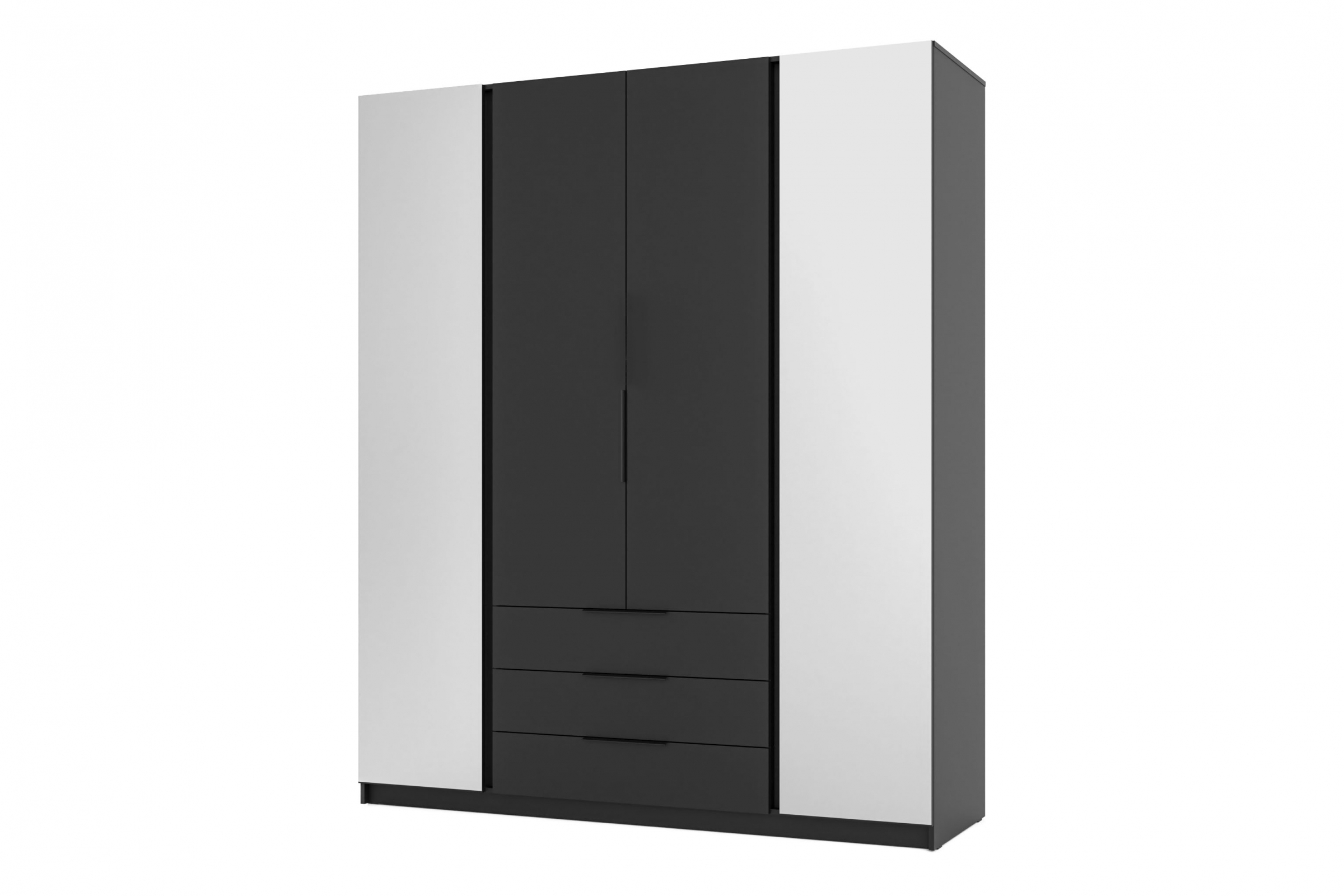 Skříň Sansi 2L2F3S se zásuvkami a zrcadlem 200 cm - černá skříň Kaja 2L2F3S s zásuvkami i zrcadlem 200 cm - černá / černá