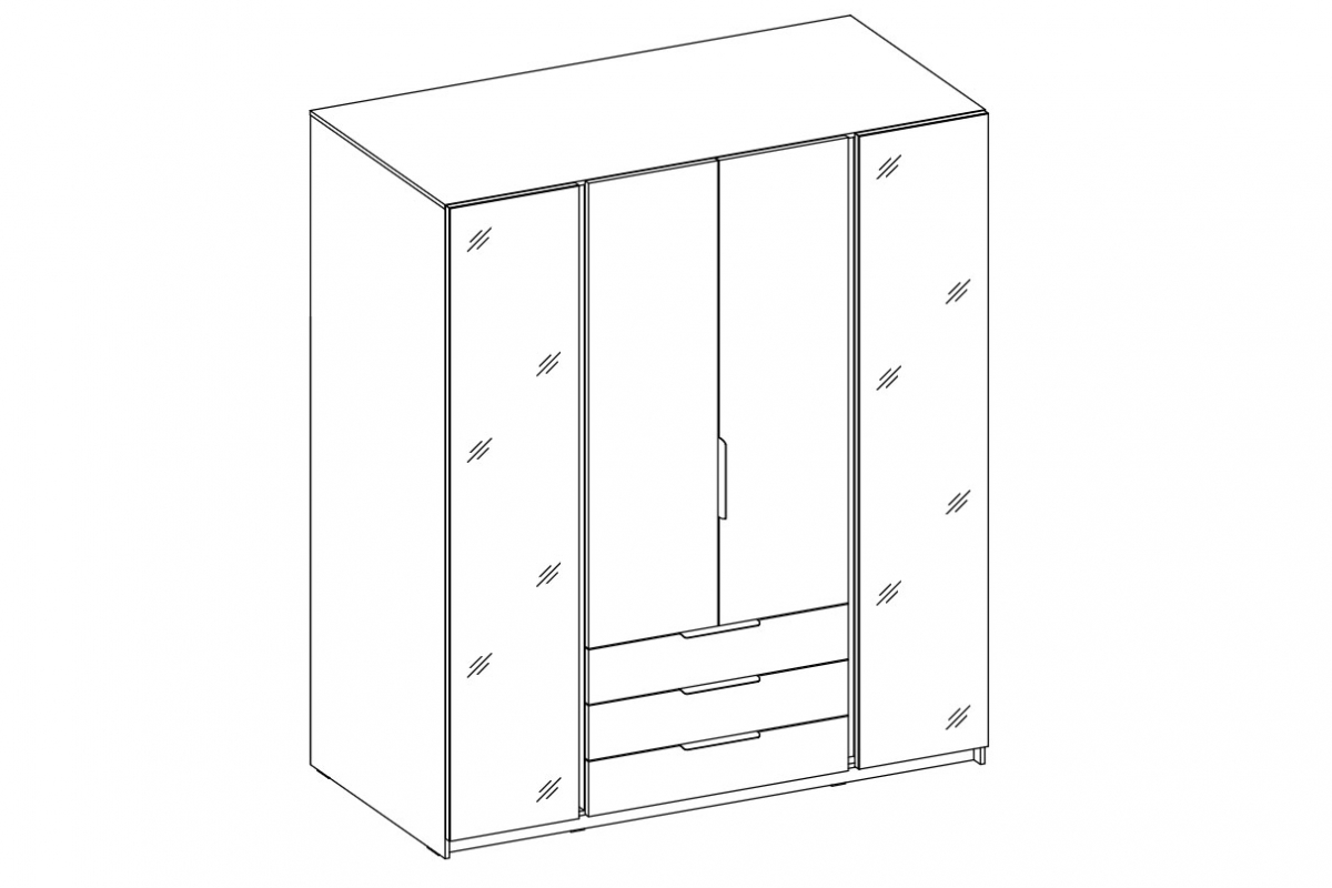 Skříň Sansi 2L2F3S se zásuvkami a zrcadlem 200 cm - černá skříň Kaja 2L2F3S s zásuvkami i zrcadlem 200 cm - černá / černá