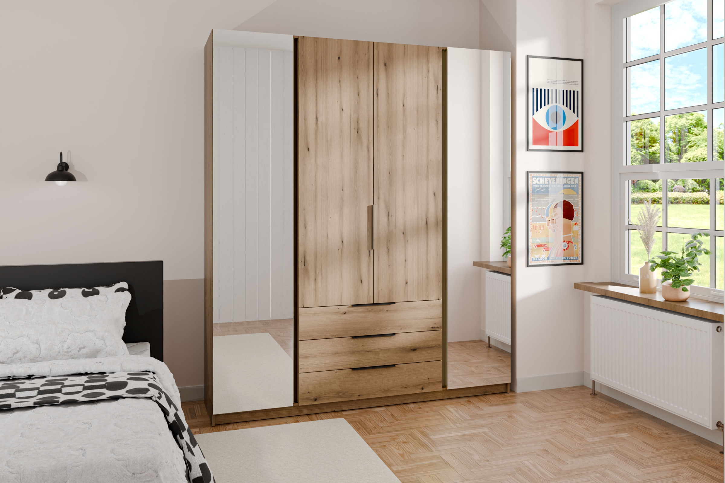 Skříň Sansi 2L2F3S se zásuvkami a zrcadlem 200 cm - dub evoke skříň Kaja 2L2F3S s zásuvkami i zrcadlem 200 cm - dub evoke / dub evoke