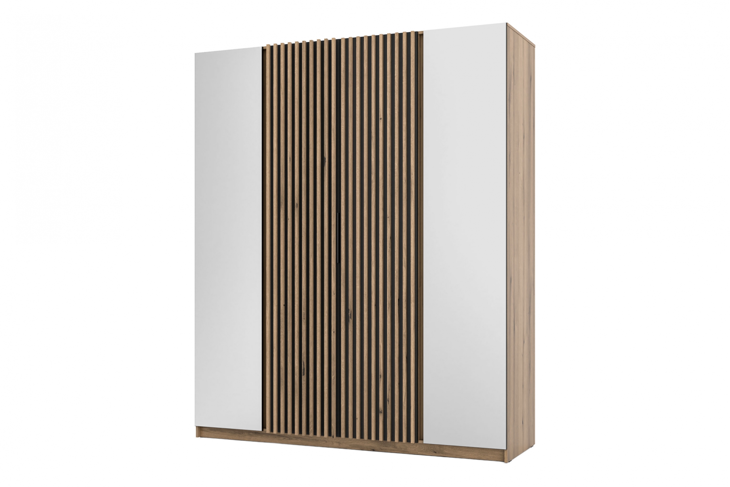 Skříň Sansi 2L2LAM se zrcadlem a lamelami 200 cm - dub evoke / černá / dubové lamely evoke skříň Kaja 2L2LAM z zrcadlem 200 cm - dub evoke / černá / lamele dub evoke